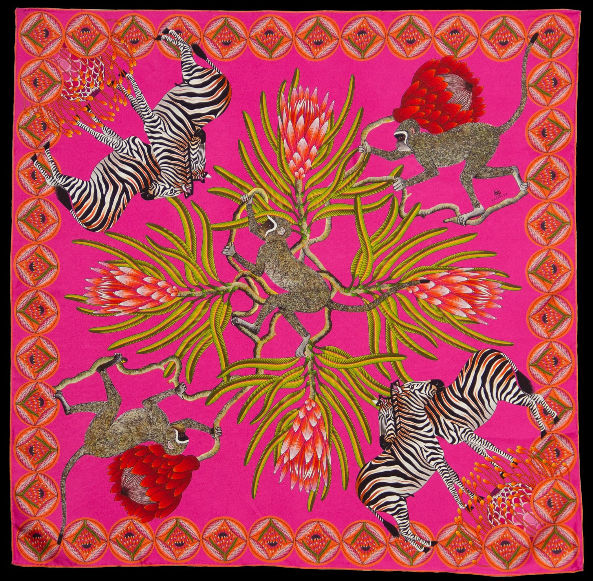 Brand New Bellezza Two Tone Pink Zebra Safari Double Faced Silk Scarf