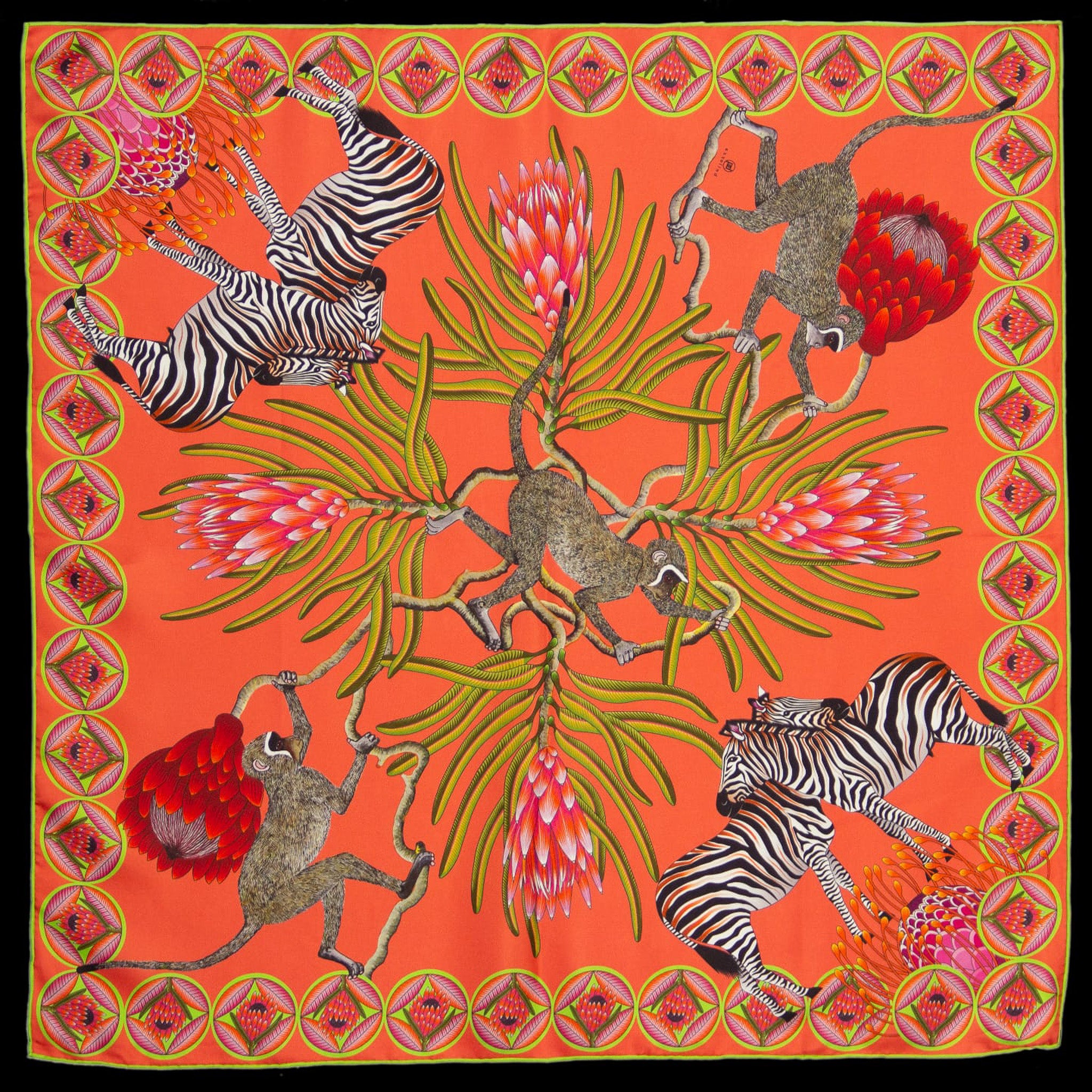 Brand New Bellezza Pink & Orange Zebra Safari Double Faced Silk Scarf