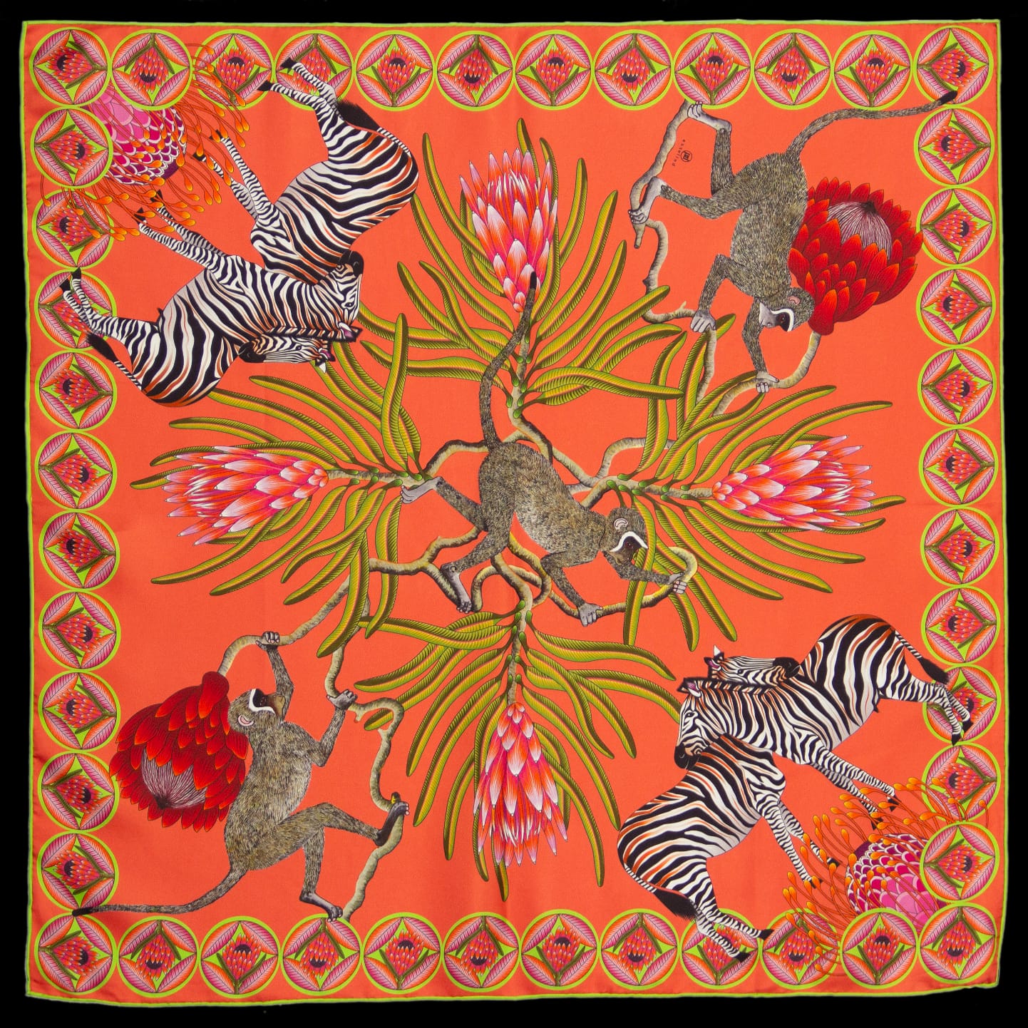 Brand New Bellezza Pink & Orange Zebra Safari Double Faced Silk Scarf Extra Large