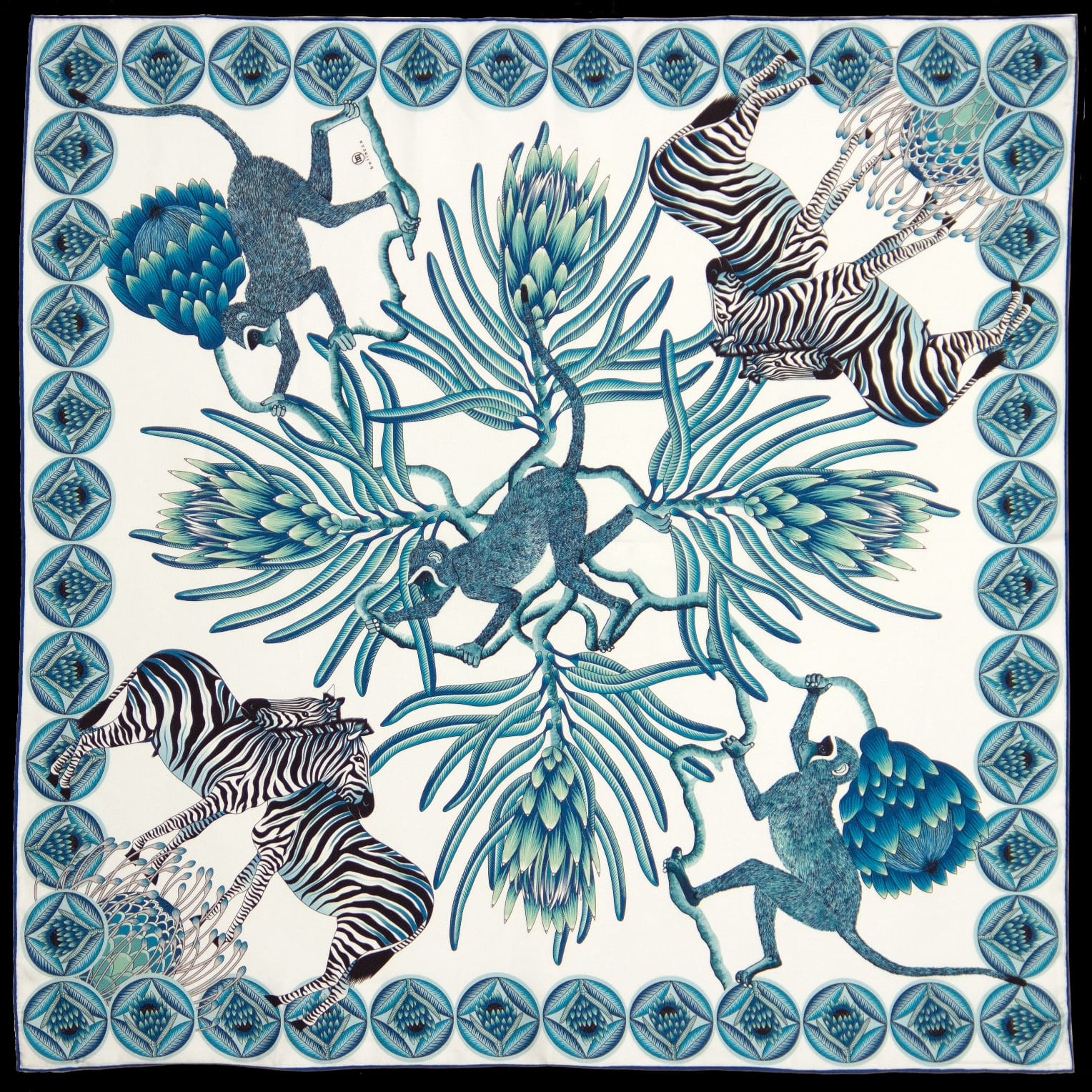 Brand New Bellezza Blue & Green Zebra Design Double Faced Silk Scarf Extra Large