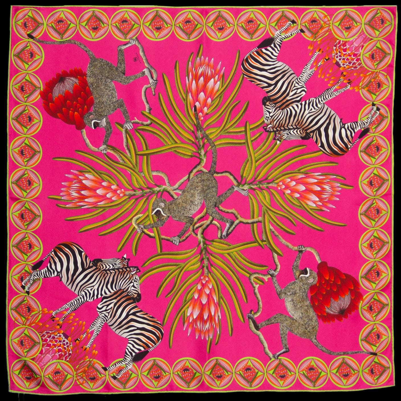 Brand New Bellezza Pink & Orange Zebra Safari Double Faced Silk Scarf Extra Large