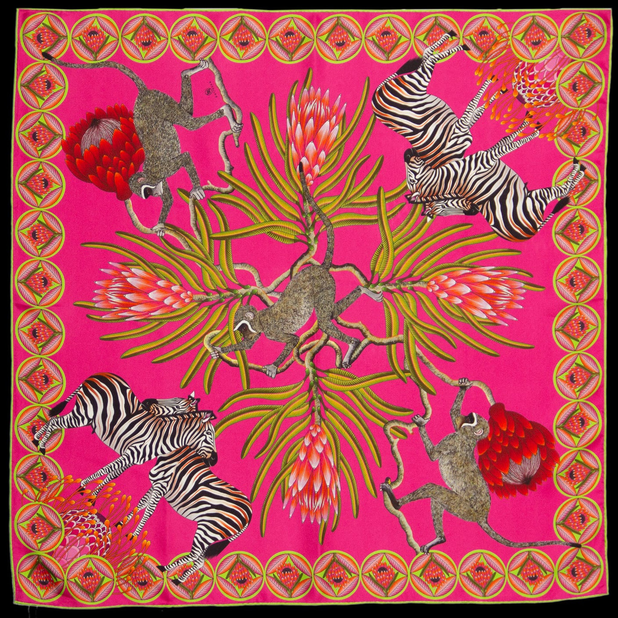 Brand New Bellezza Pink & Orange Zebra Safari Double Faced Silk Scarf