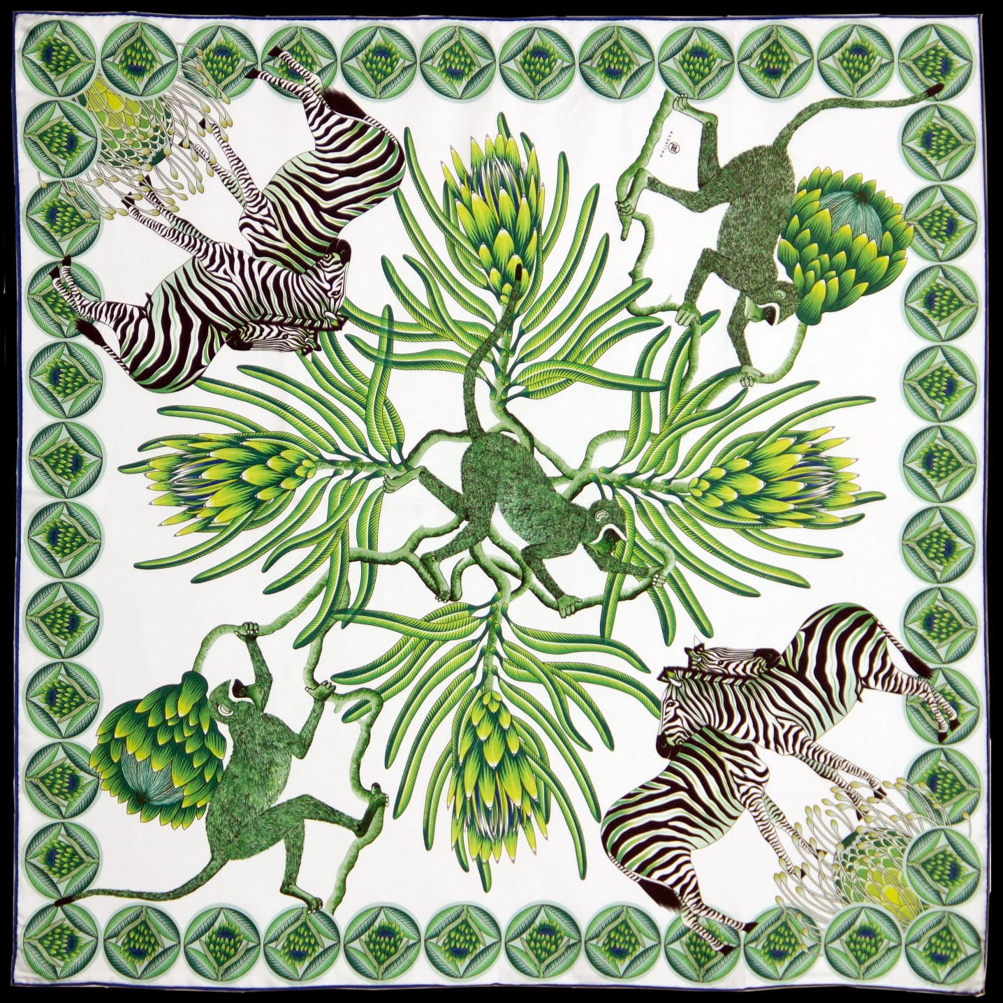 Brand New Bellezza Blue & Green Zebra Design Double Faced Silk Scarf Extra Large