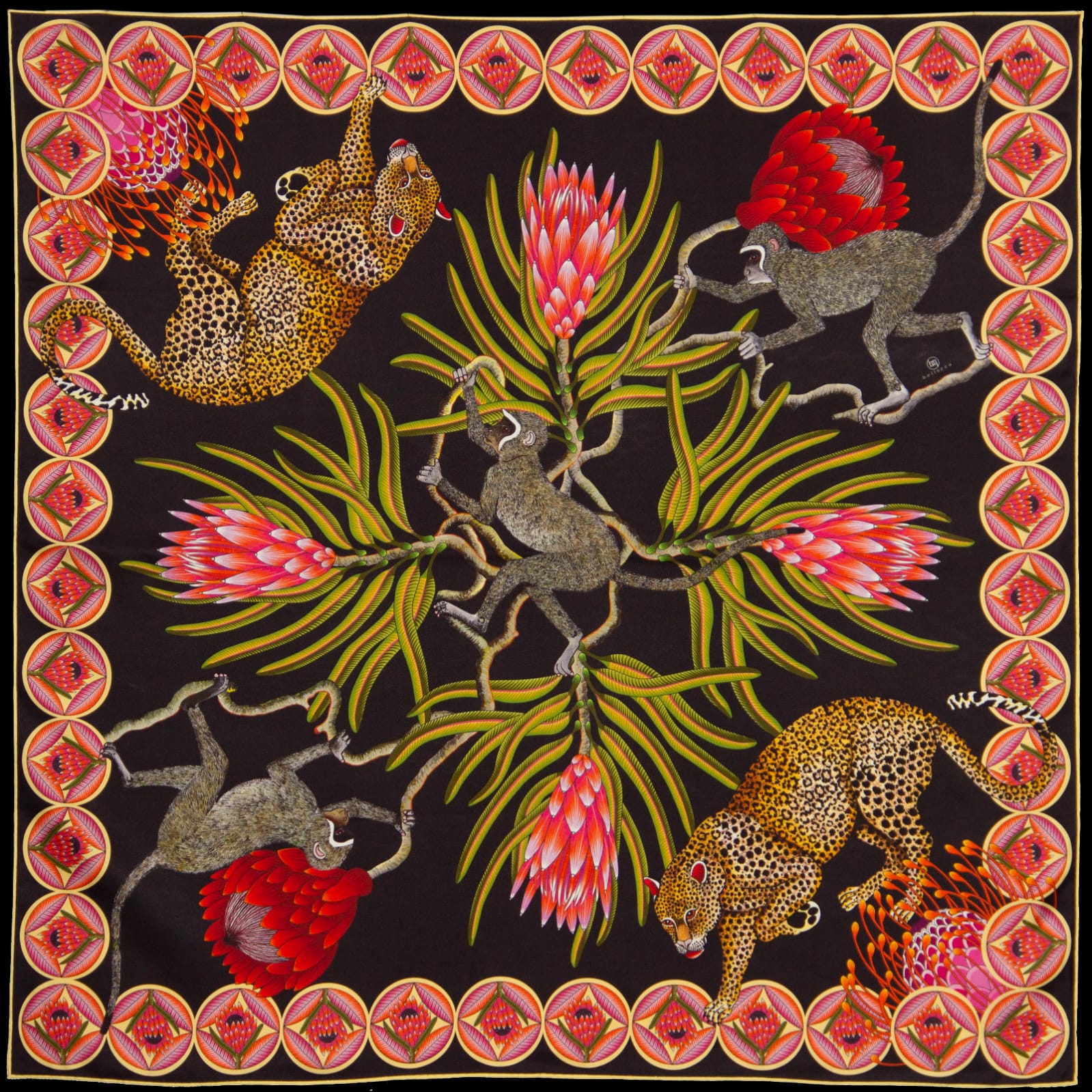 Brand New Bellezza Black & Sage Leopard Safari Double Faced Silk Scarf Extra Large