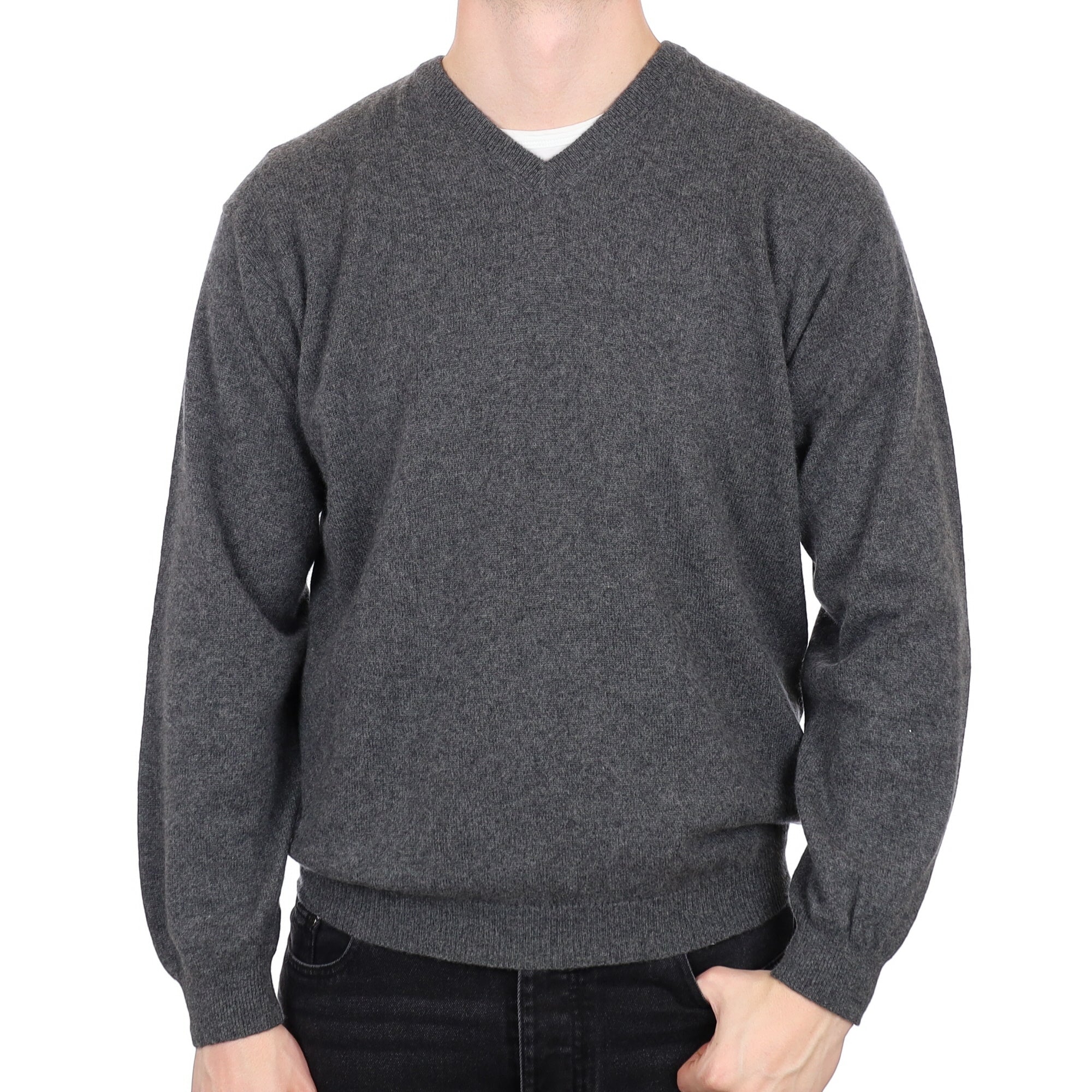 Men's Slate Grey Cashmere V Neck Jumper XL