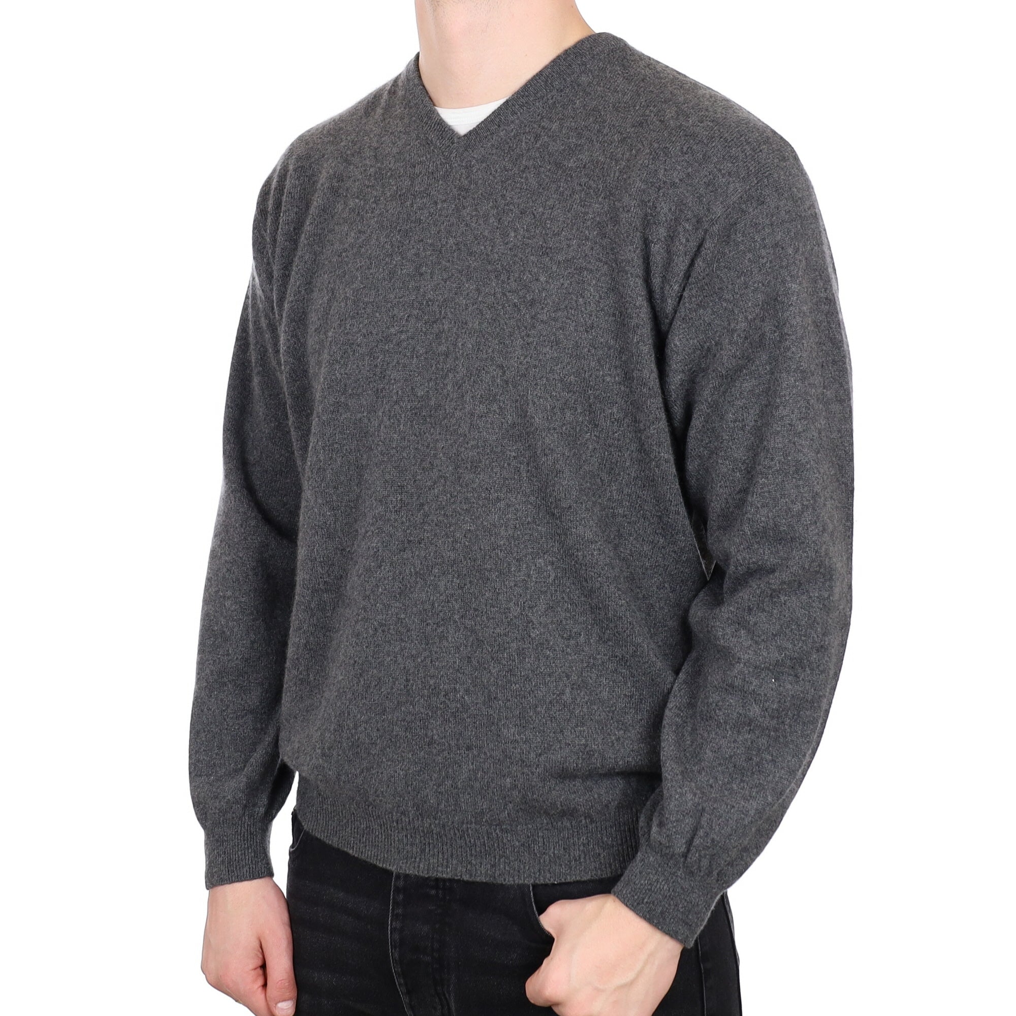 Men's Slate Grey Cashmere V Neck Jumper XL