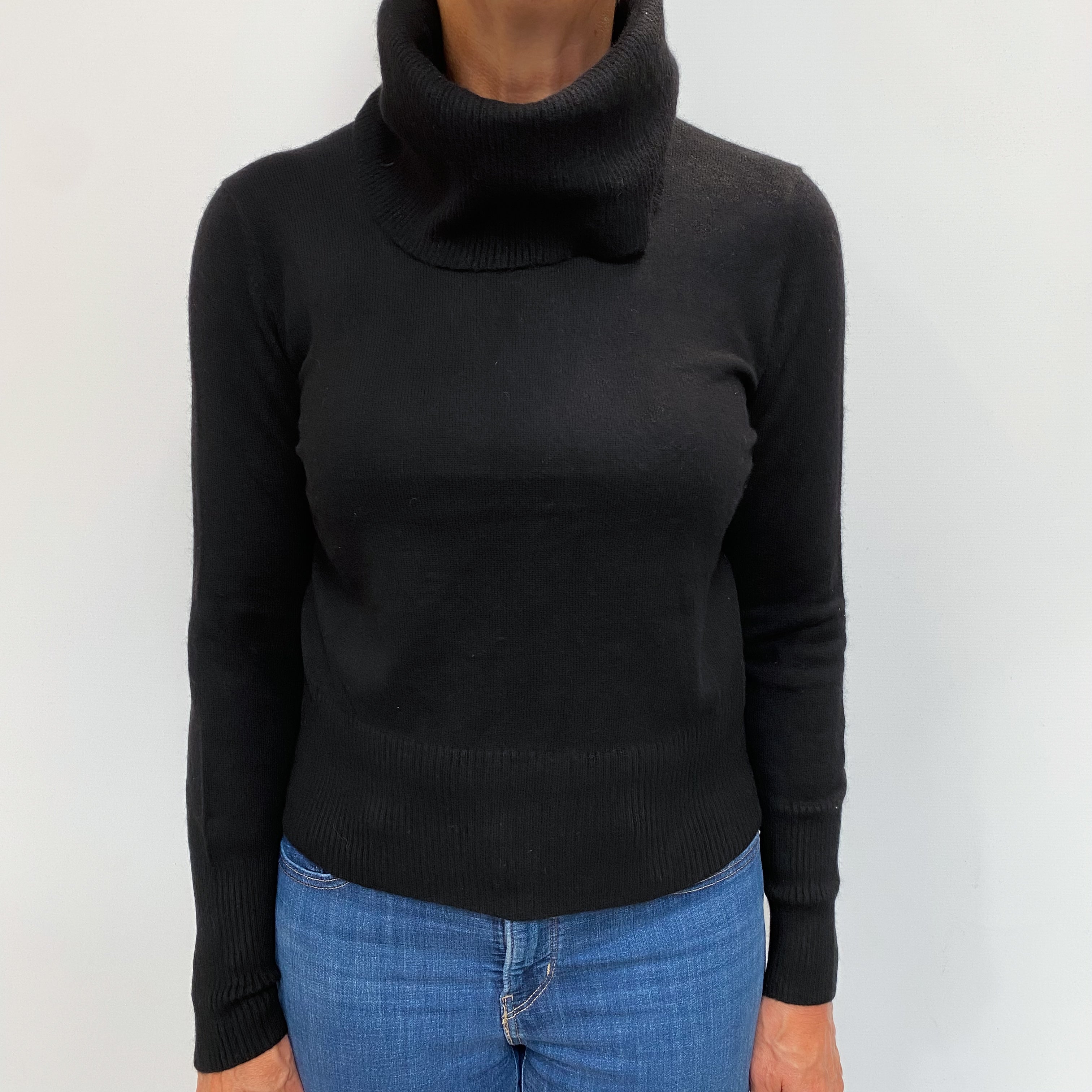 Black Cashmere Polo Neck Jumper Medium