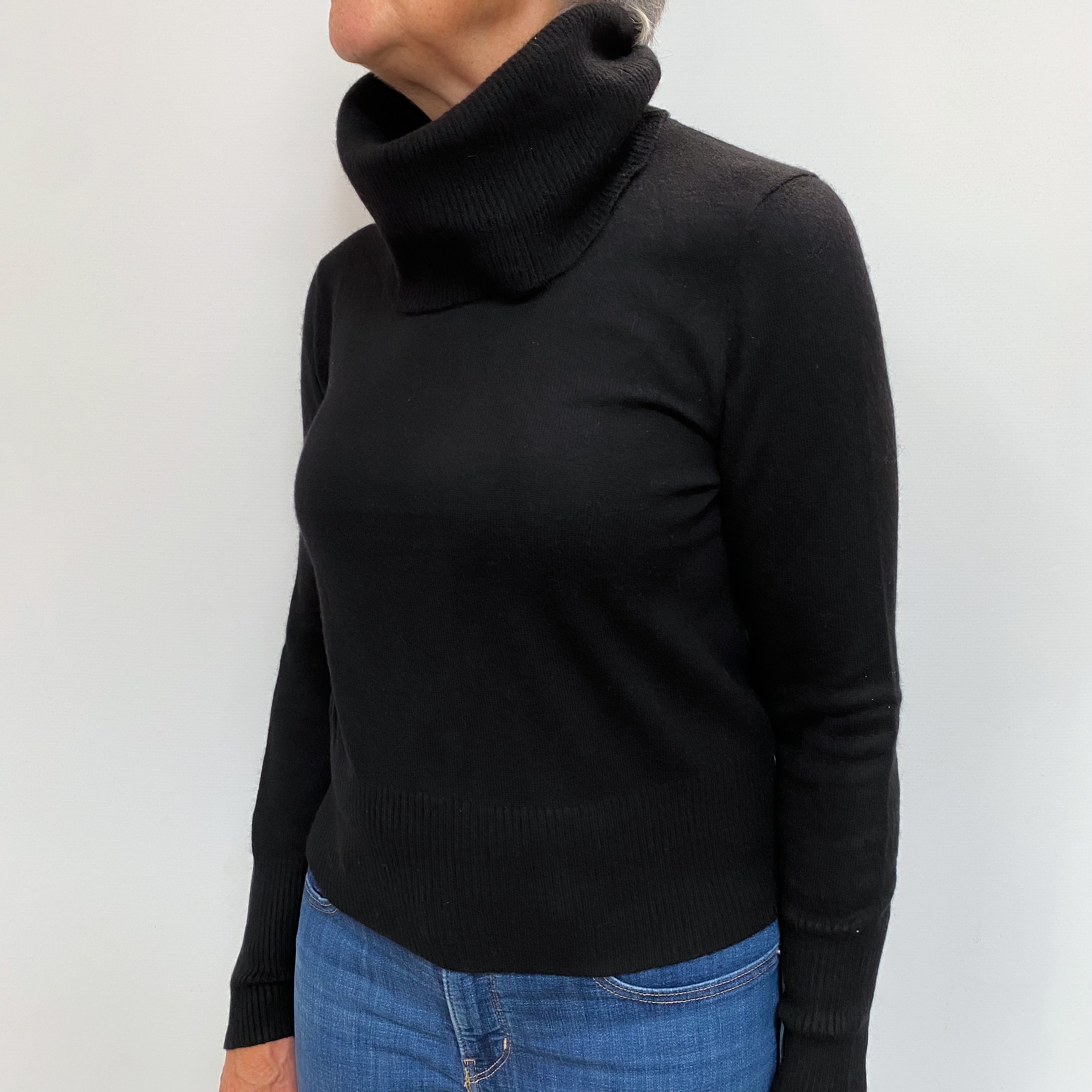 Black Cashmere Polo Neck Jumper Medium
