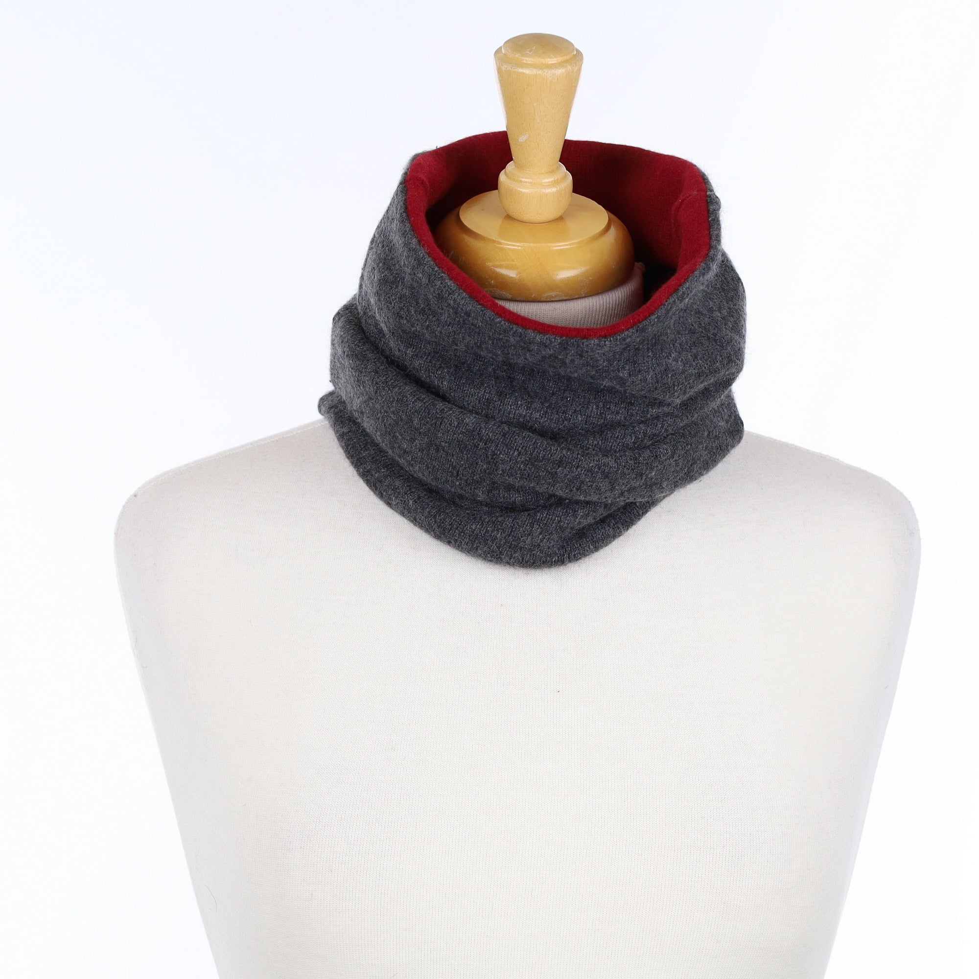 Charcoal Grey and Burgundy Luxury Double Layered Snood