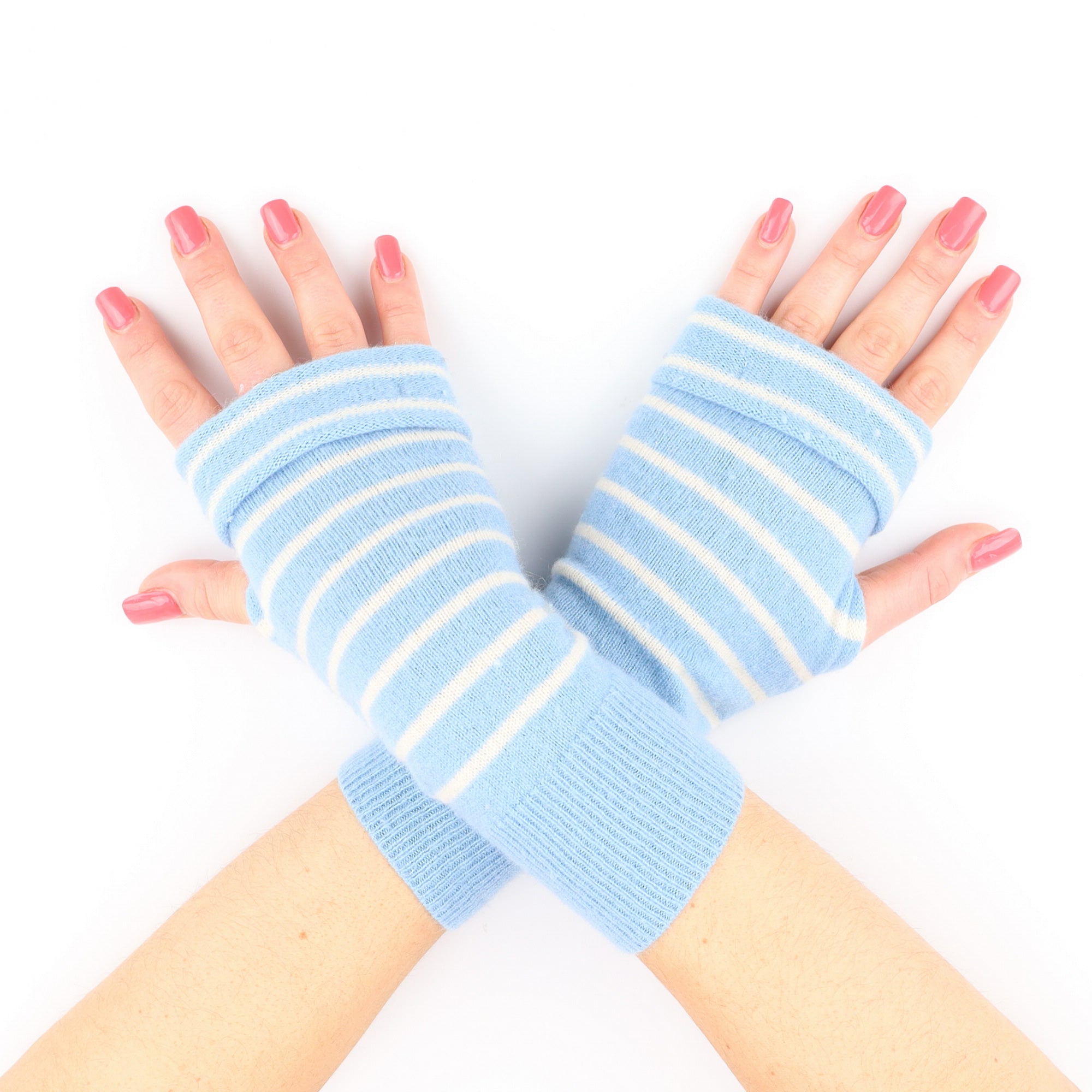 Blue and White Stripe Fingerless Gloves