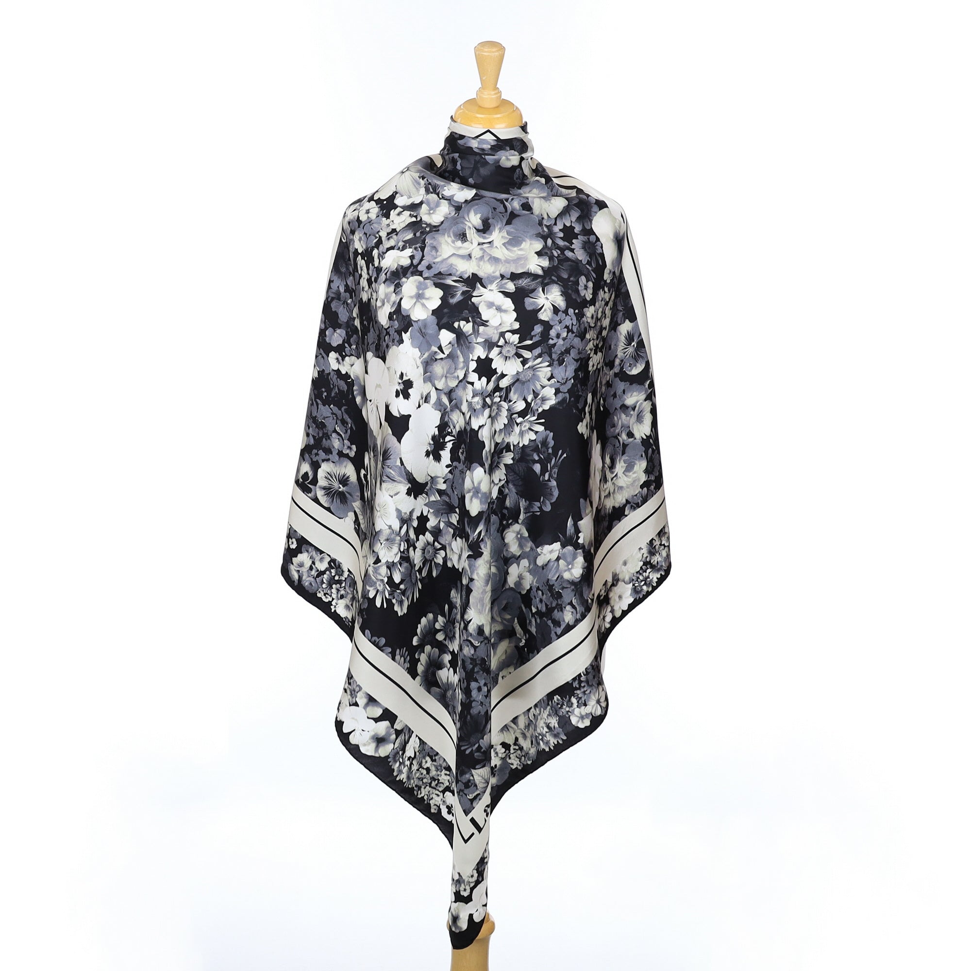 Lanvin Monochrome Floral Silk Scarf