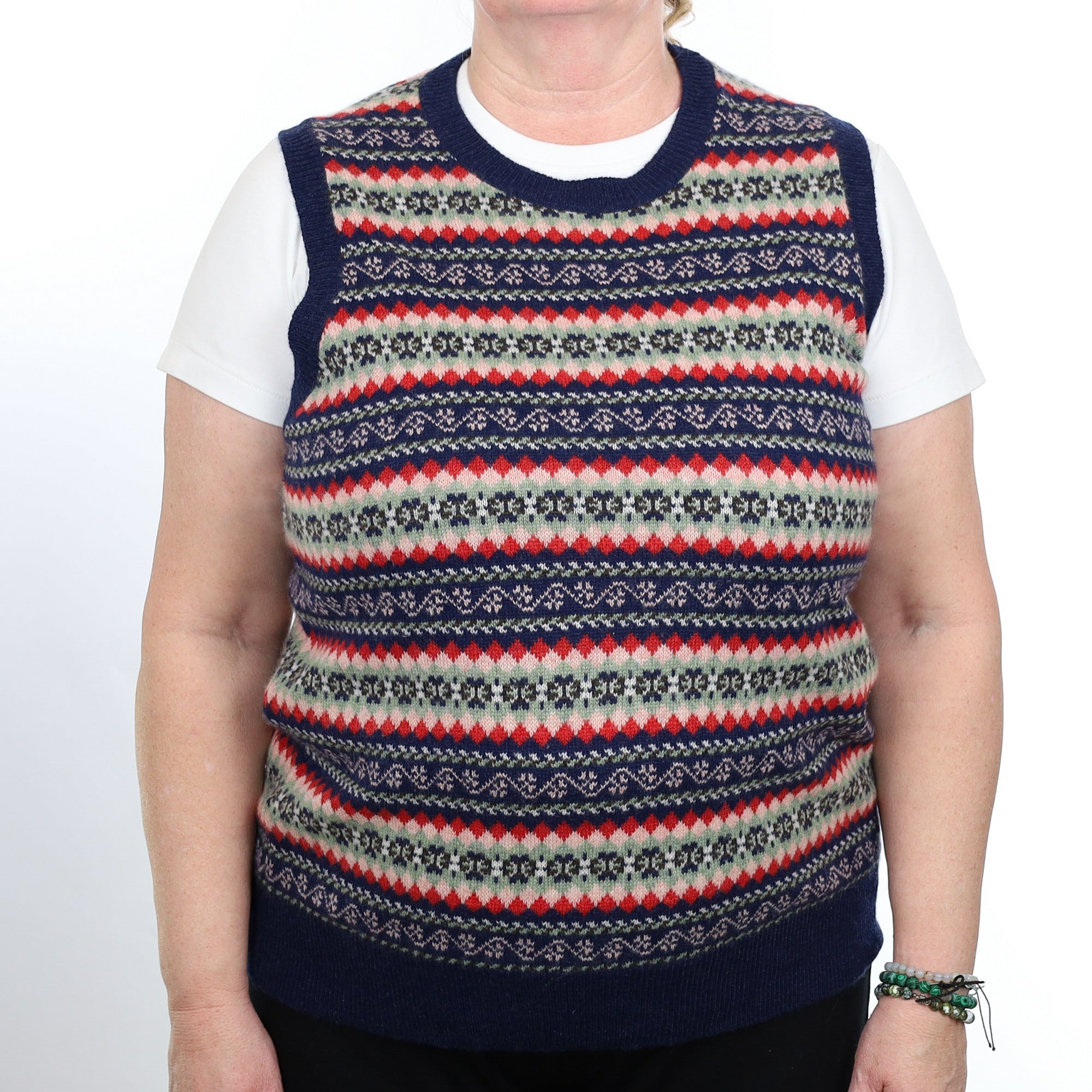 Scottish Brora Navy and Red Fair Isle Tank Top Extra Large