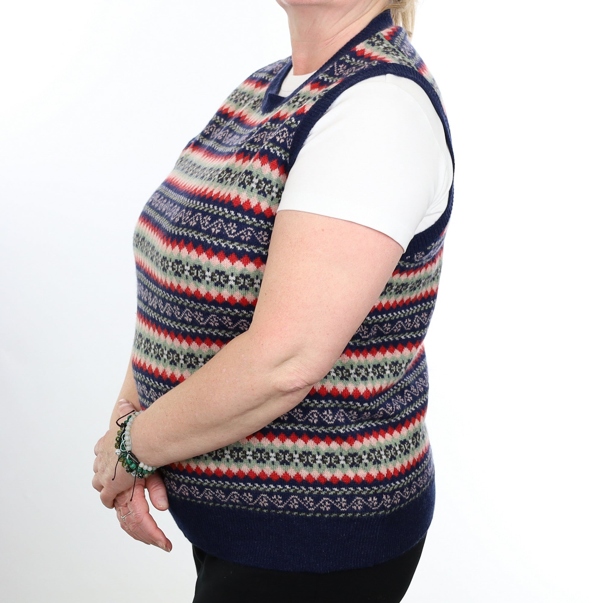 Scottish Brora Navy and Red Fair Isle Tank Top Extra Large