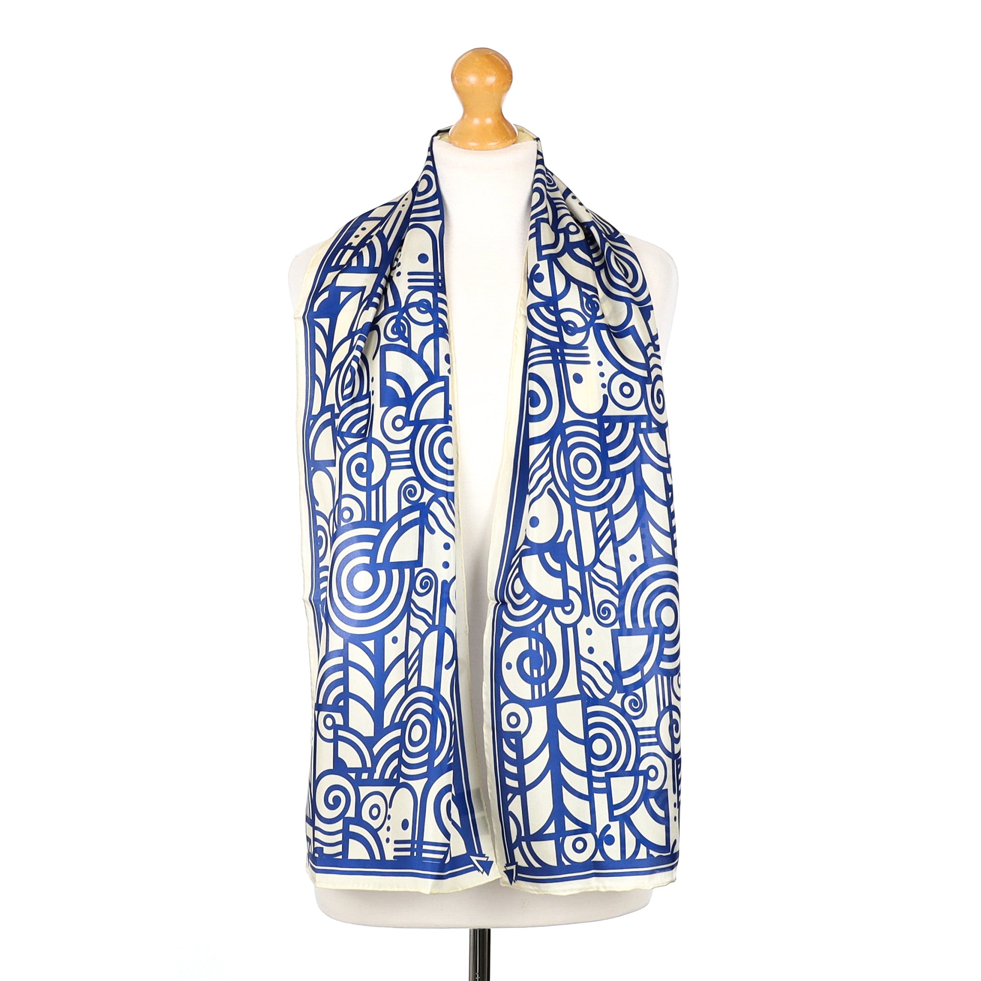 Brand New Fox & Chave Blue & Cream Silk Scarf
