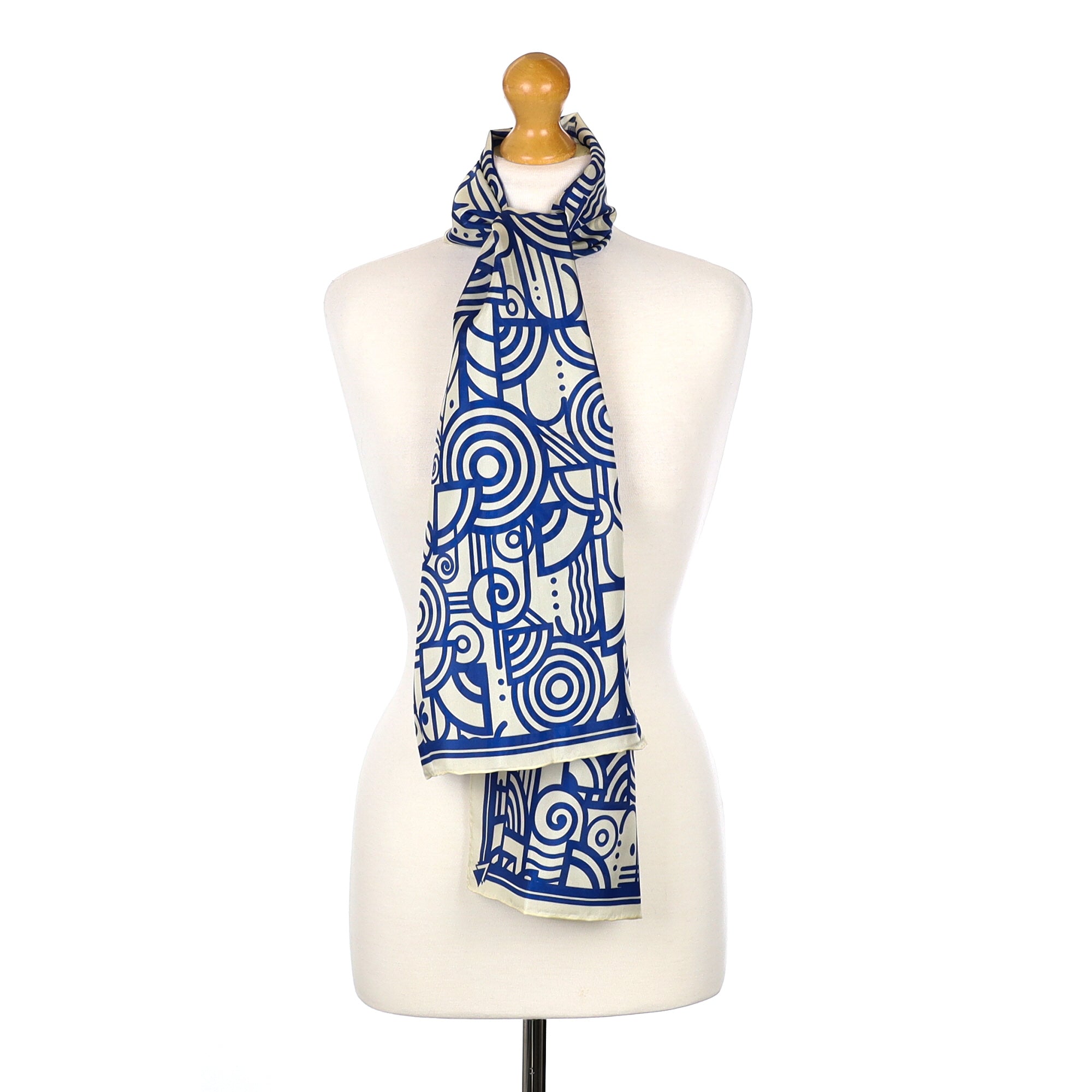 Brand New Fox & Chave Blue & Cream Silk Scarf