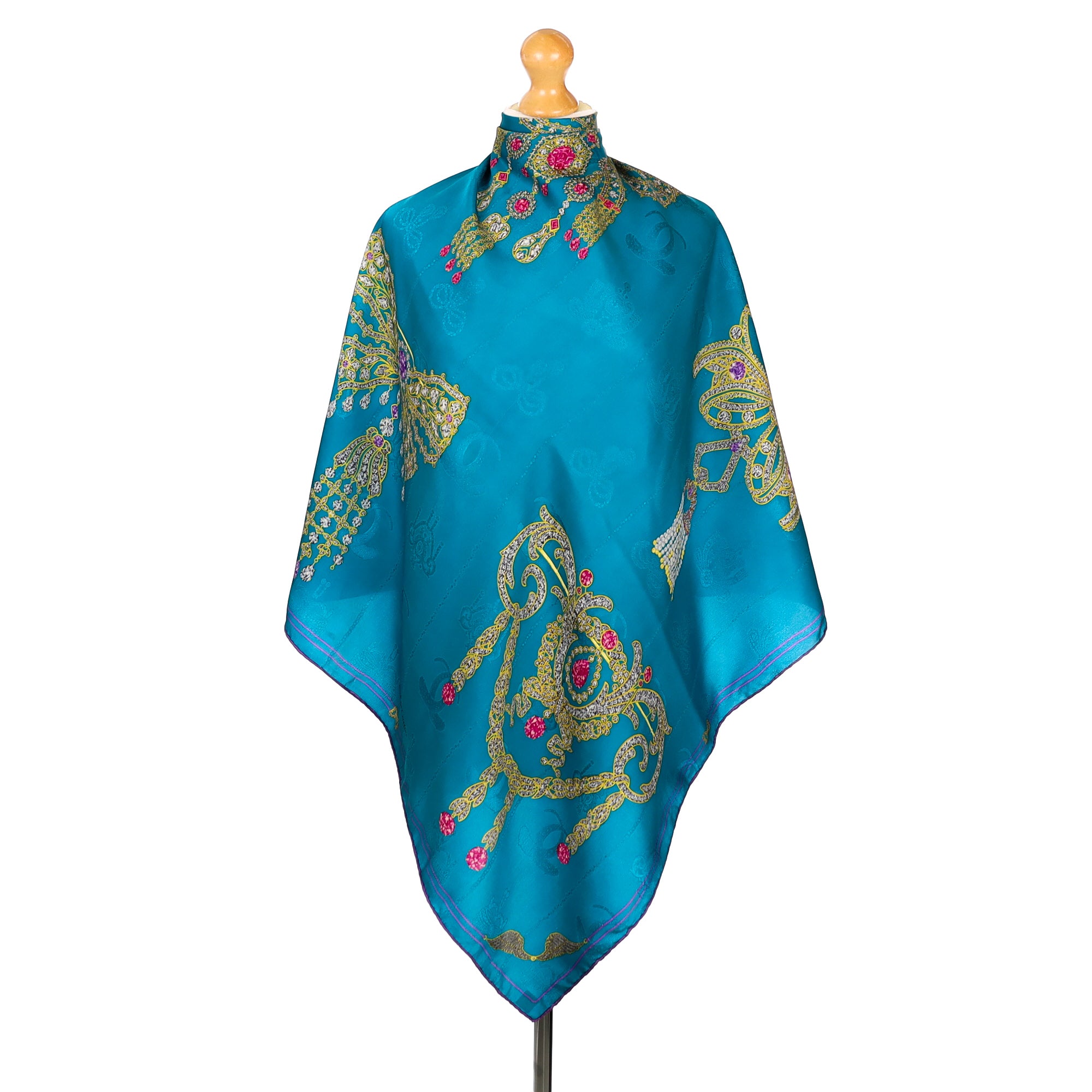 Cartier Teal Jewell Pattern Silk Scarf