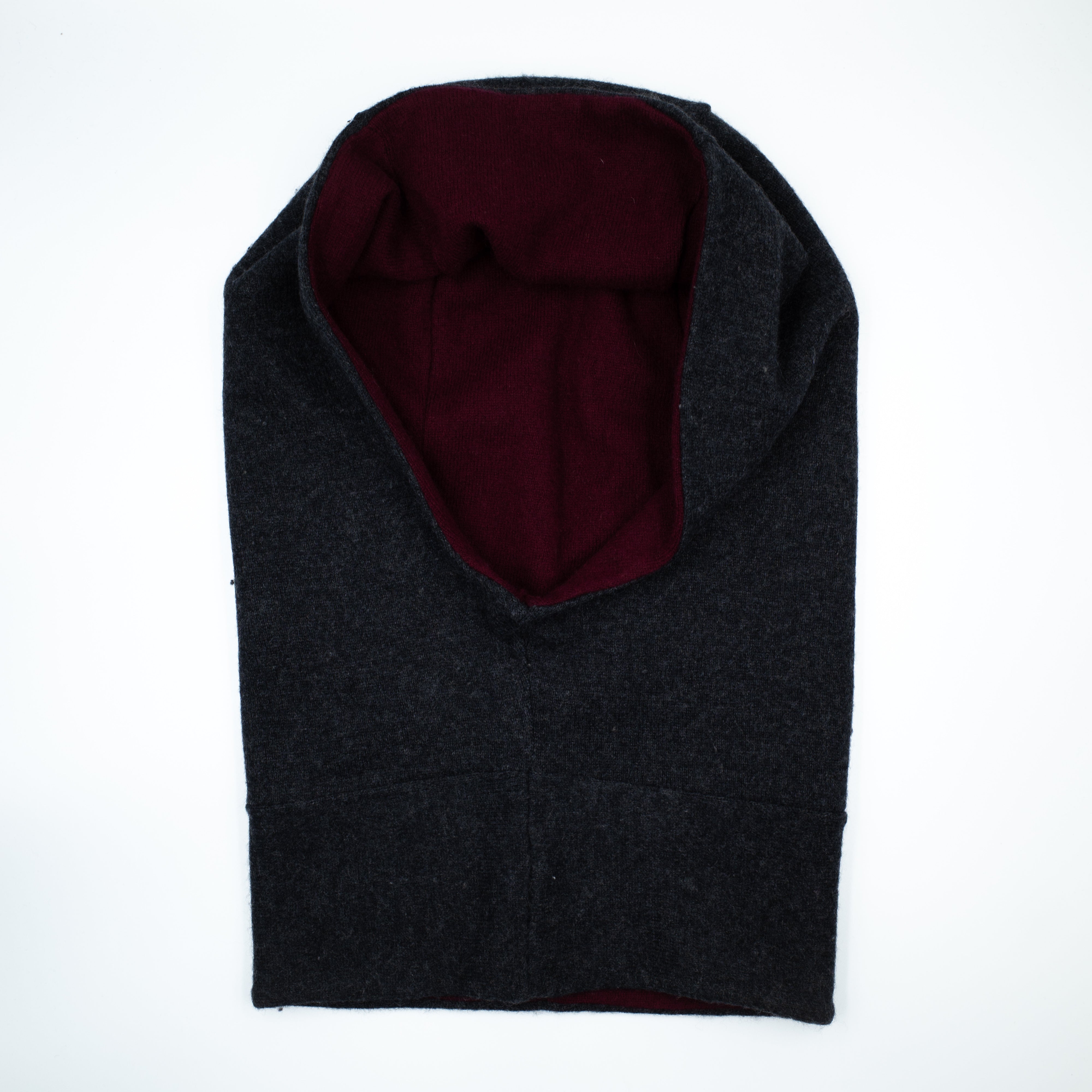 Charcoal and Wine Red Luxury Reversible Cashmere Hood Unisex
