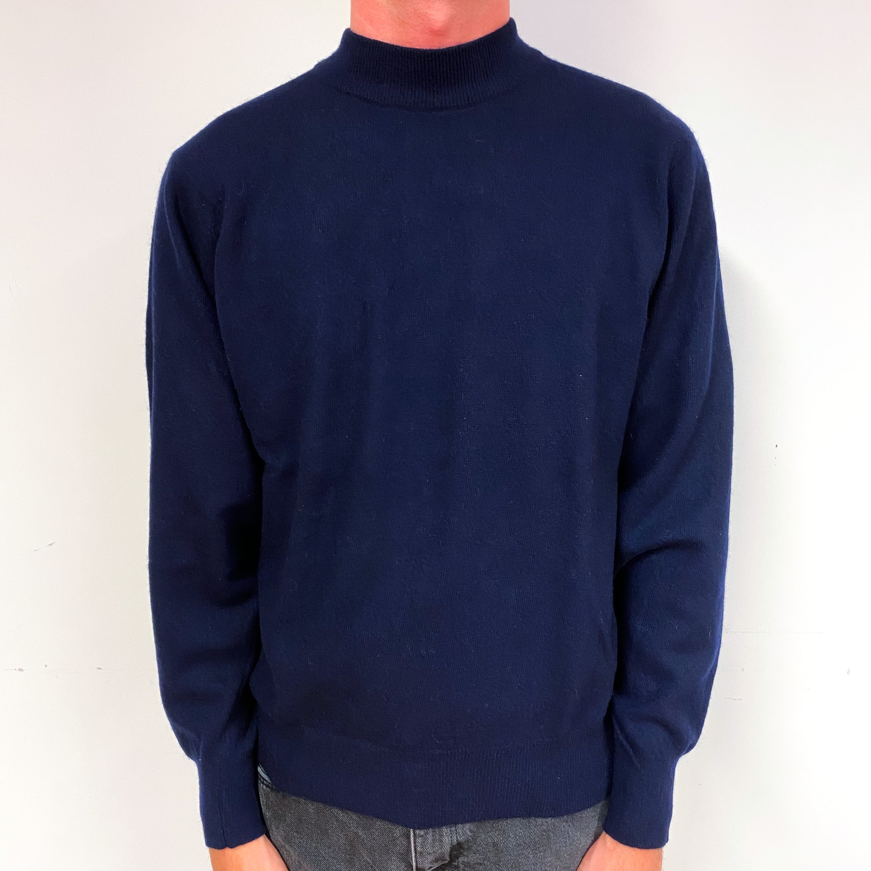 Men's Vintage Navy Cashmere Turtle Neck Jumper Small