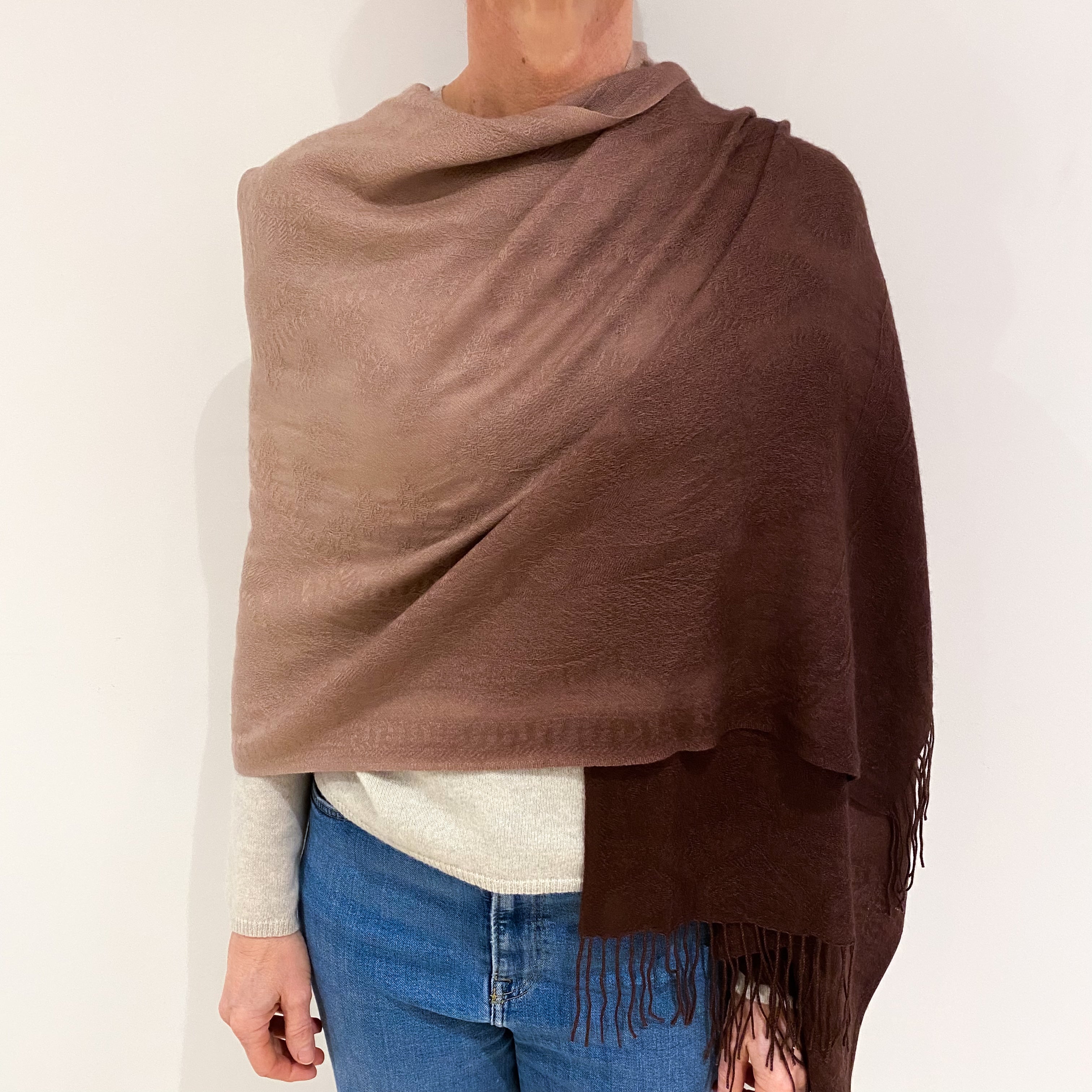 Brand New Russet Brown Ombré Lightweight Cashmere Pashmina Scarf