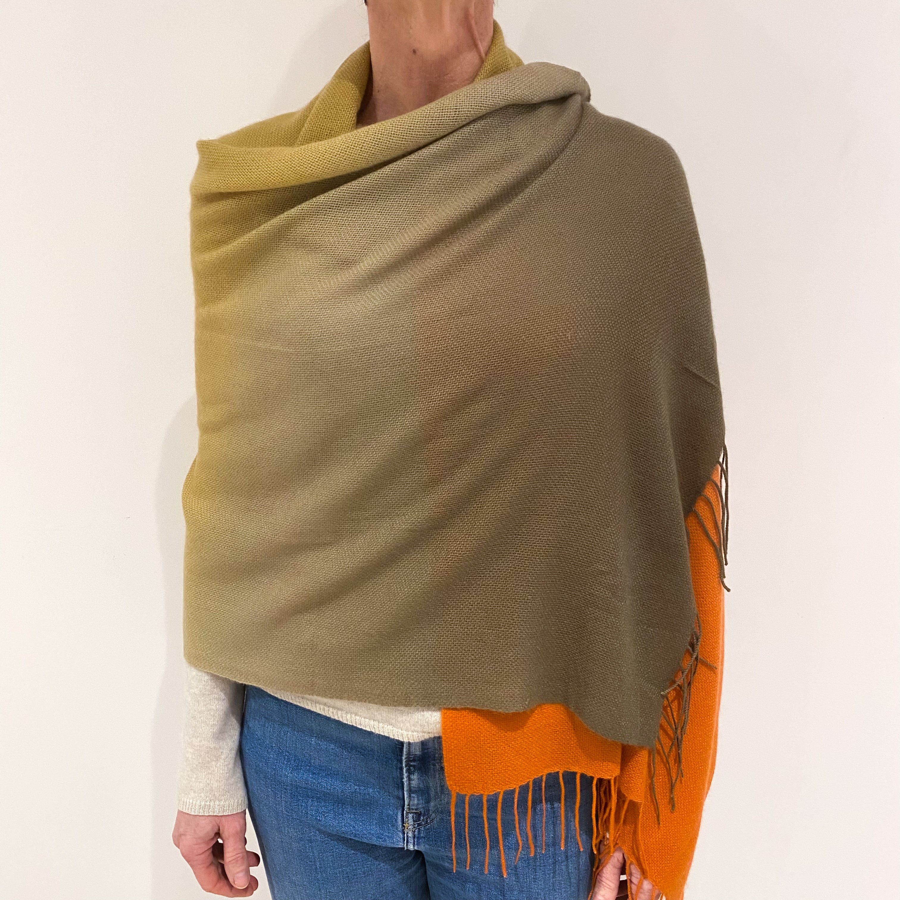 Brand New Sage and Sienna Orange Lightweight Cashmere Pashmina Scarf