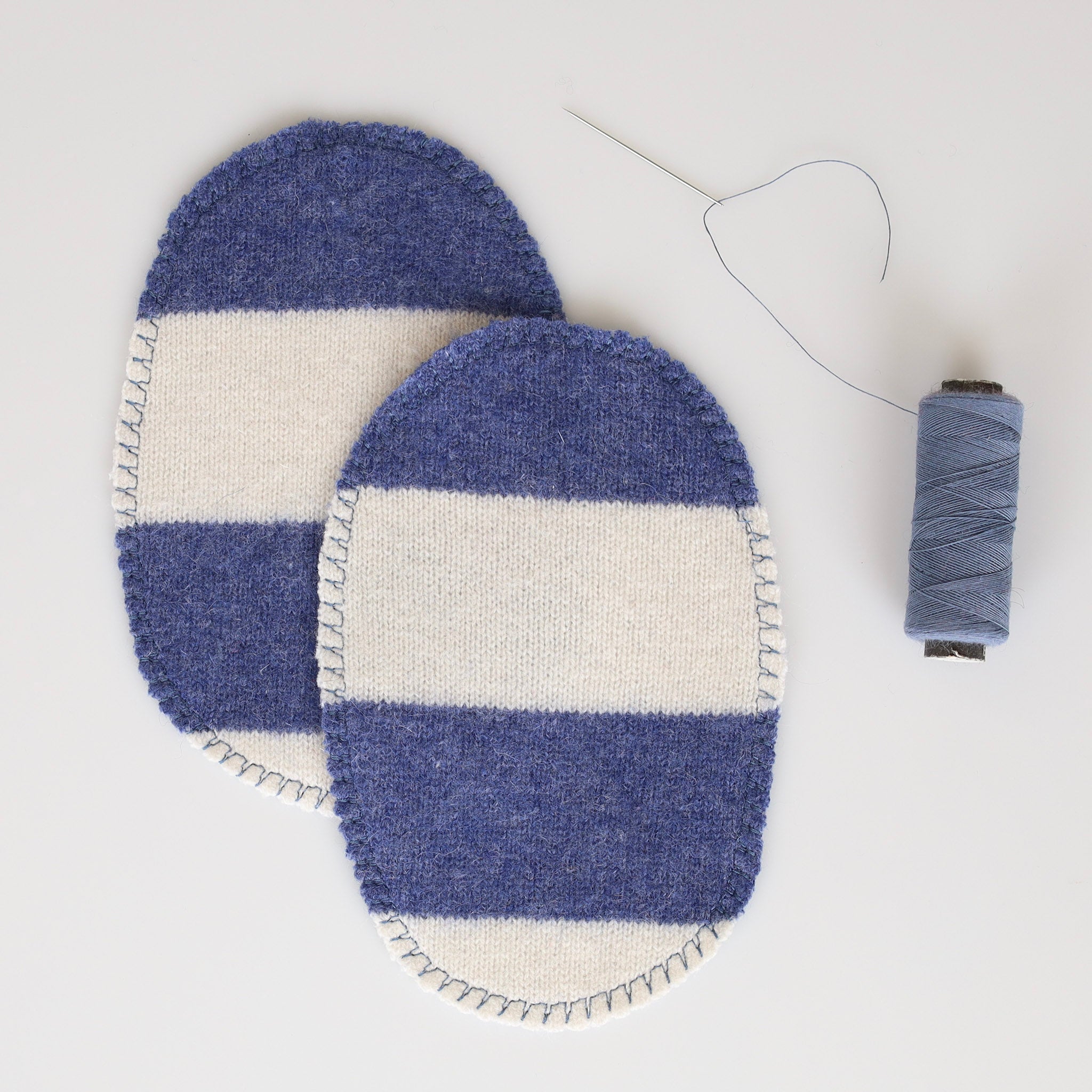 Large Denim Blue And Ivory Horizontal Stripe Elbow Patches