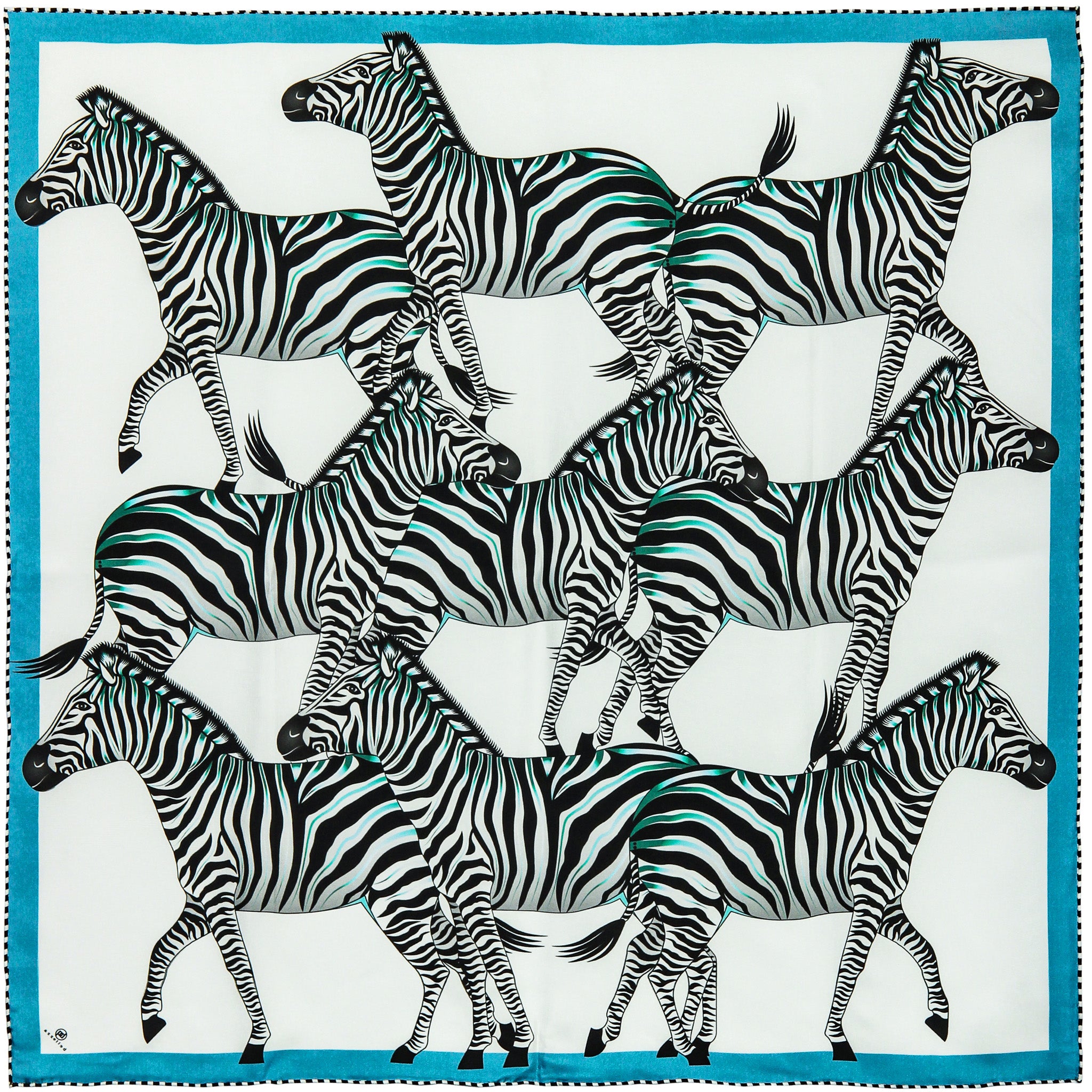 Brand New Bellezza Cobalt & Aqua Zebra Double Faced Silk Scarf