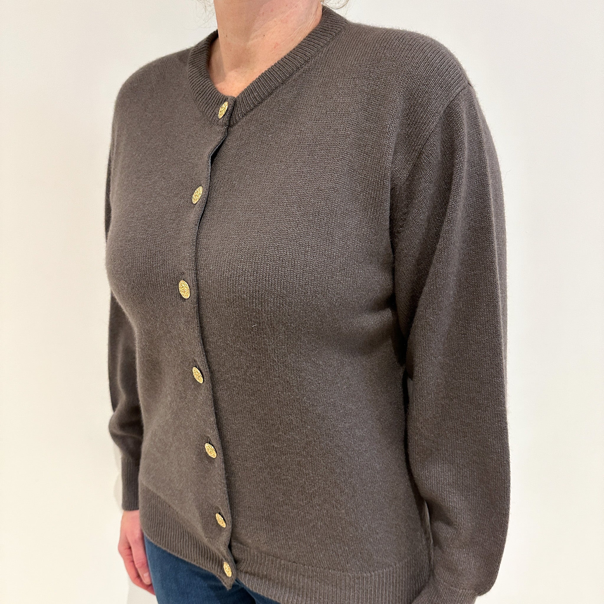 Vintage Scottish Mink Brown Crew Cashmere Cardigan Large