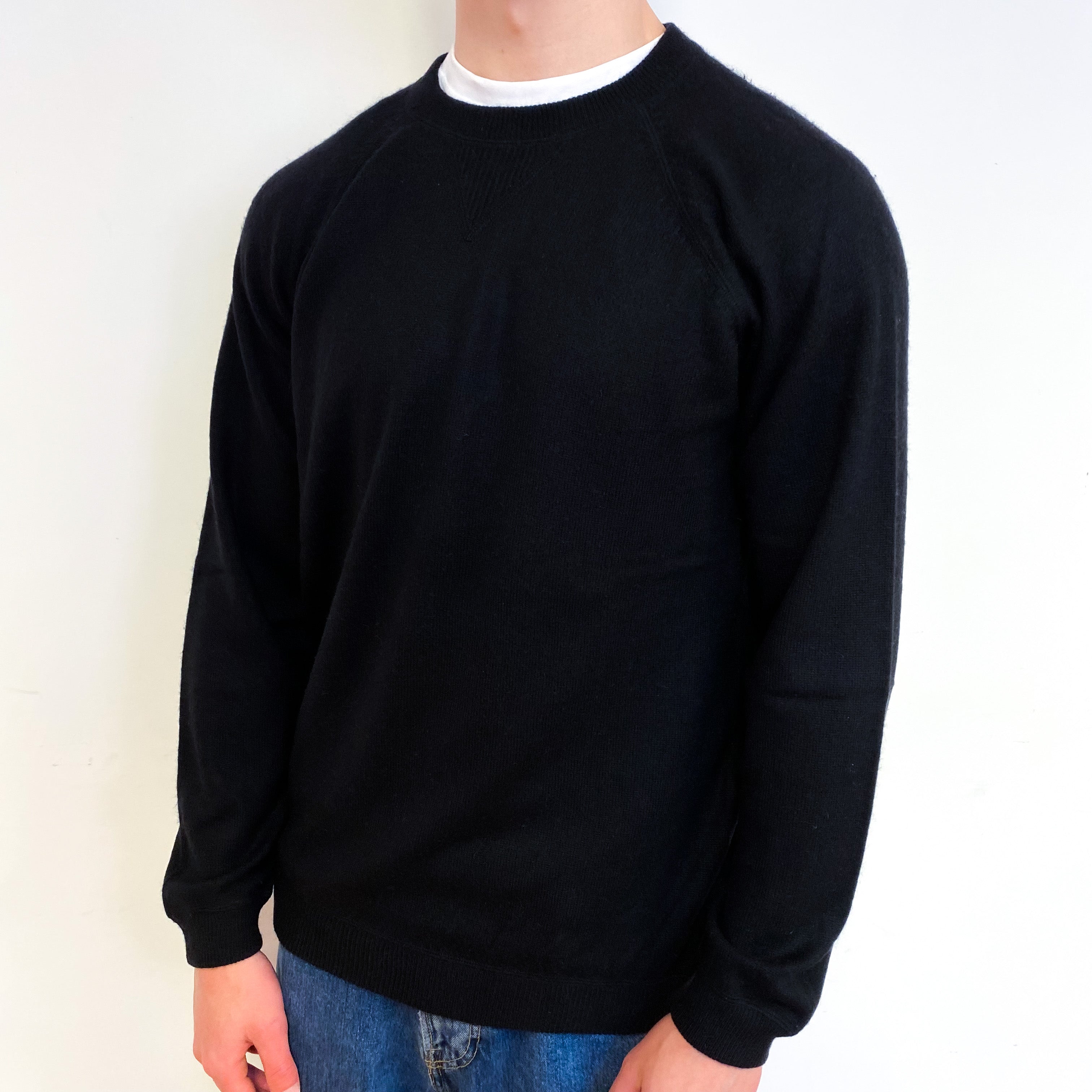 Men's Black Sweatshirt Style Cashmere Crew Neck Jumper Small