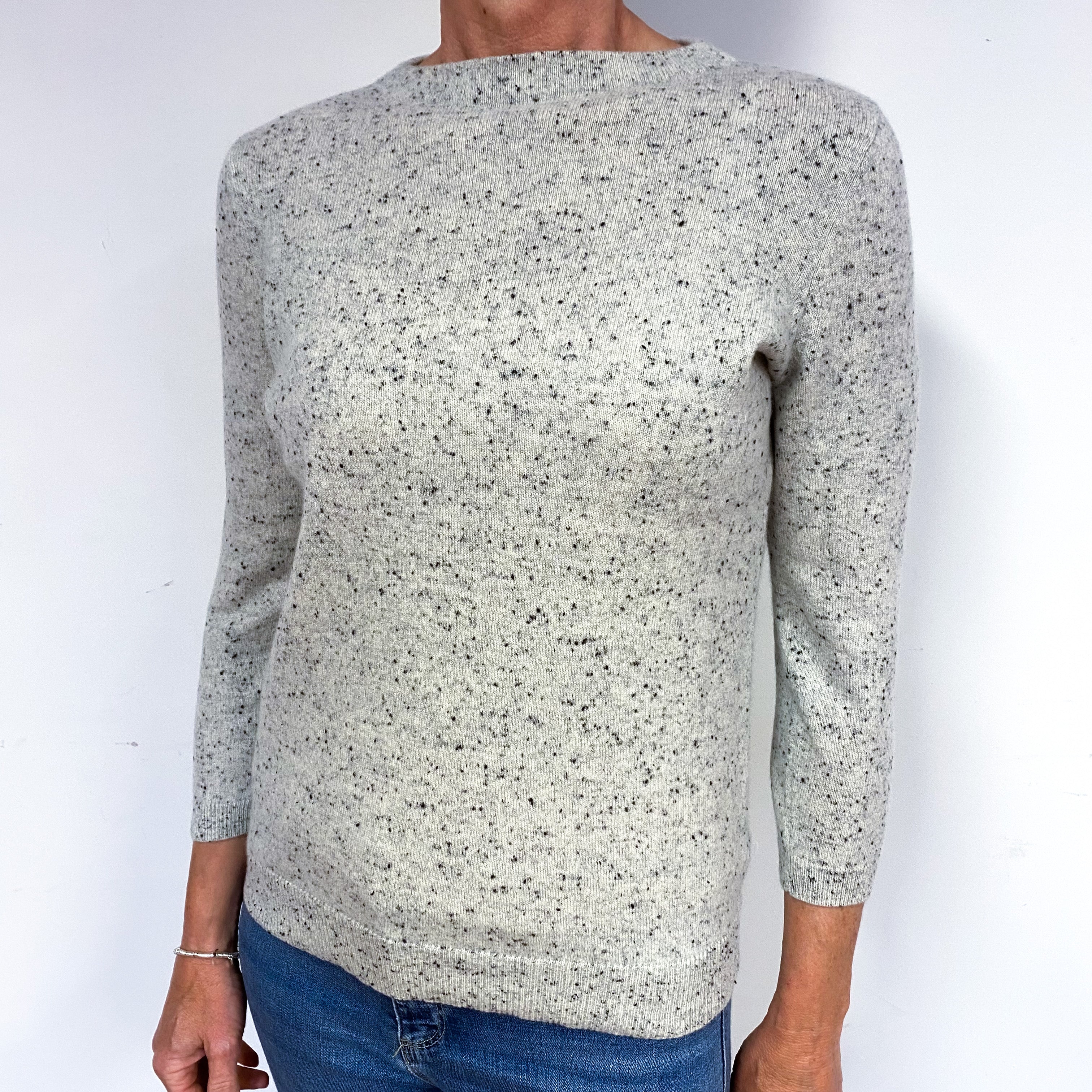 Smoke Grey Fleck Cashmere Boat Neck Jumper Medium