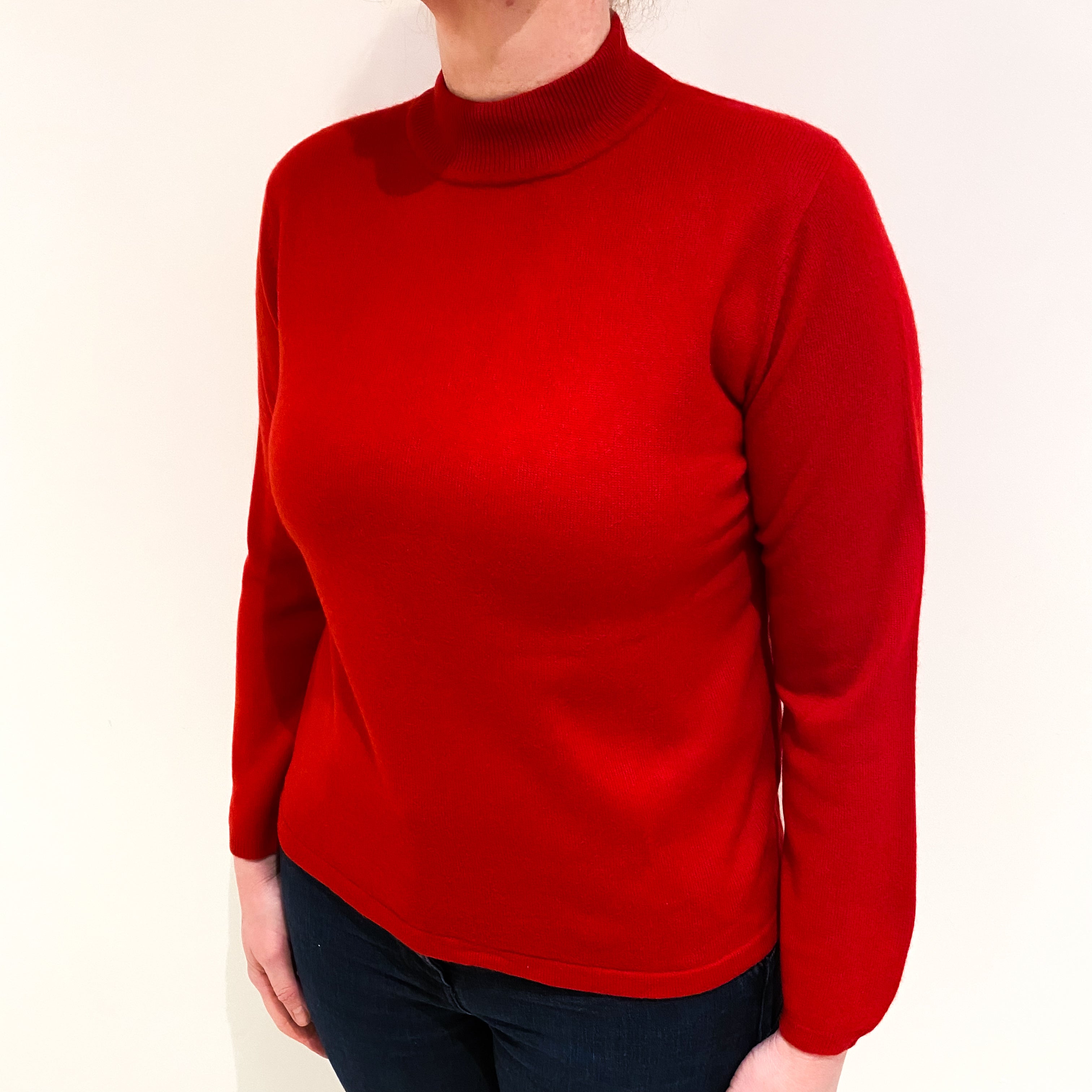 Scarlet Red Cashmere Turtle Neck Jumper Large