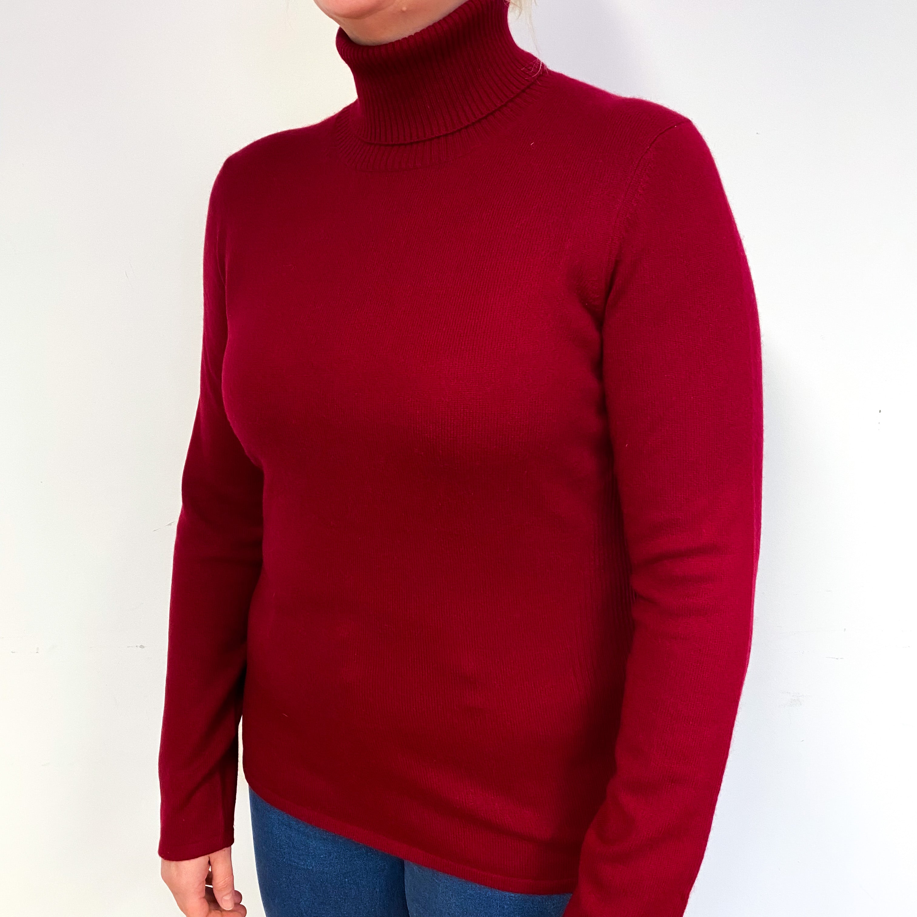 Garnet Red Cashmere Polo Neck Jumper Large
