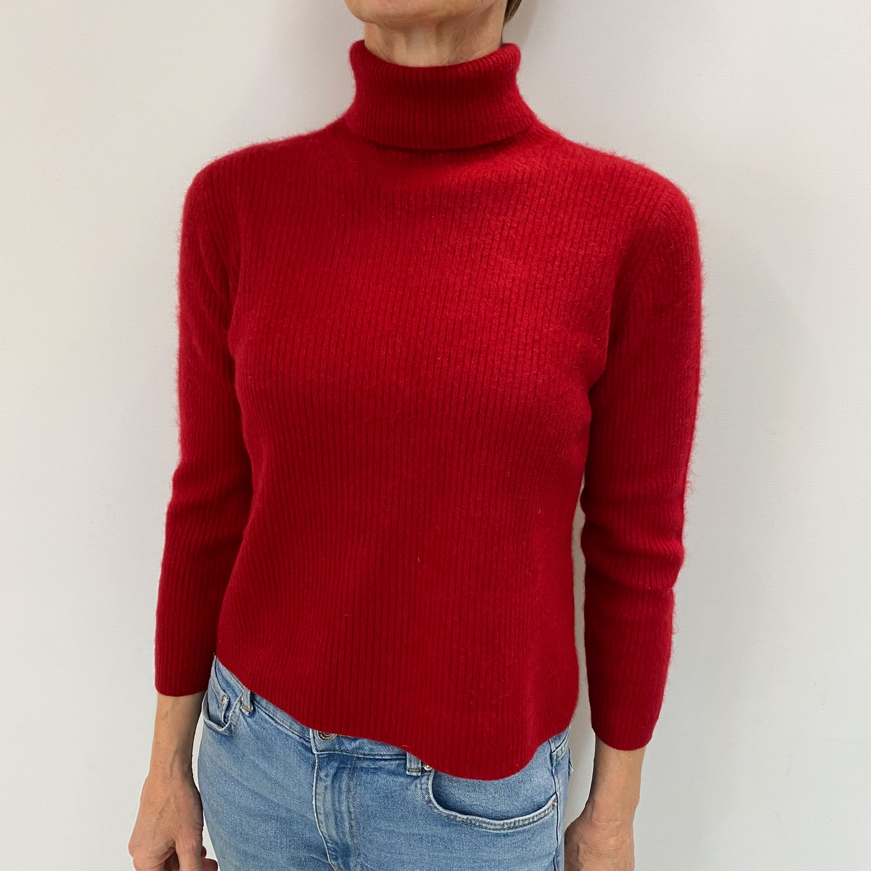 Crimson Red Cashmere Polo Neck Jumper Small