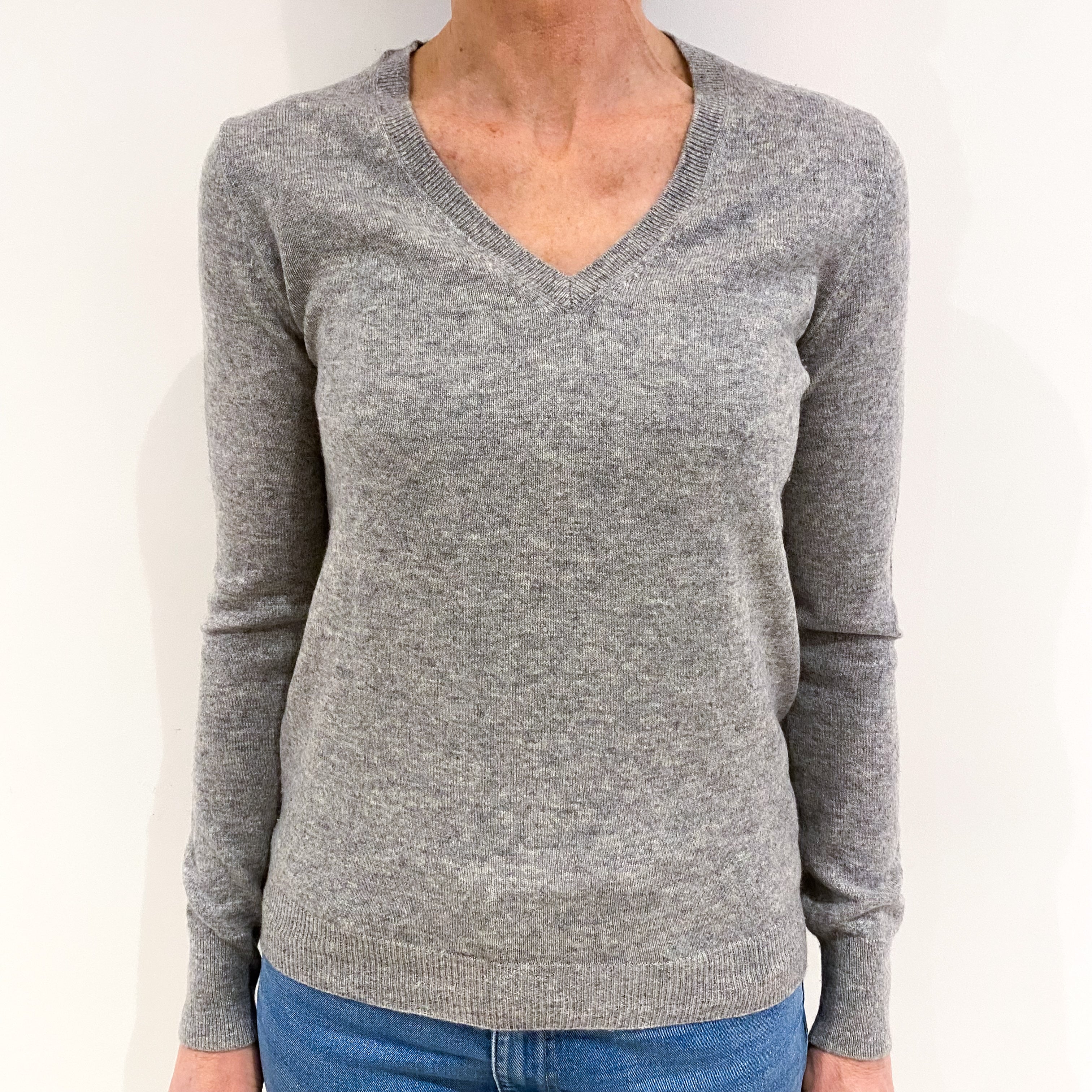 Smoke Grey Cashmere V Neck Jumper Small