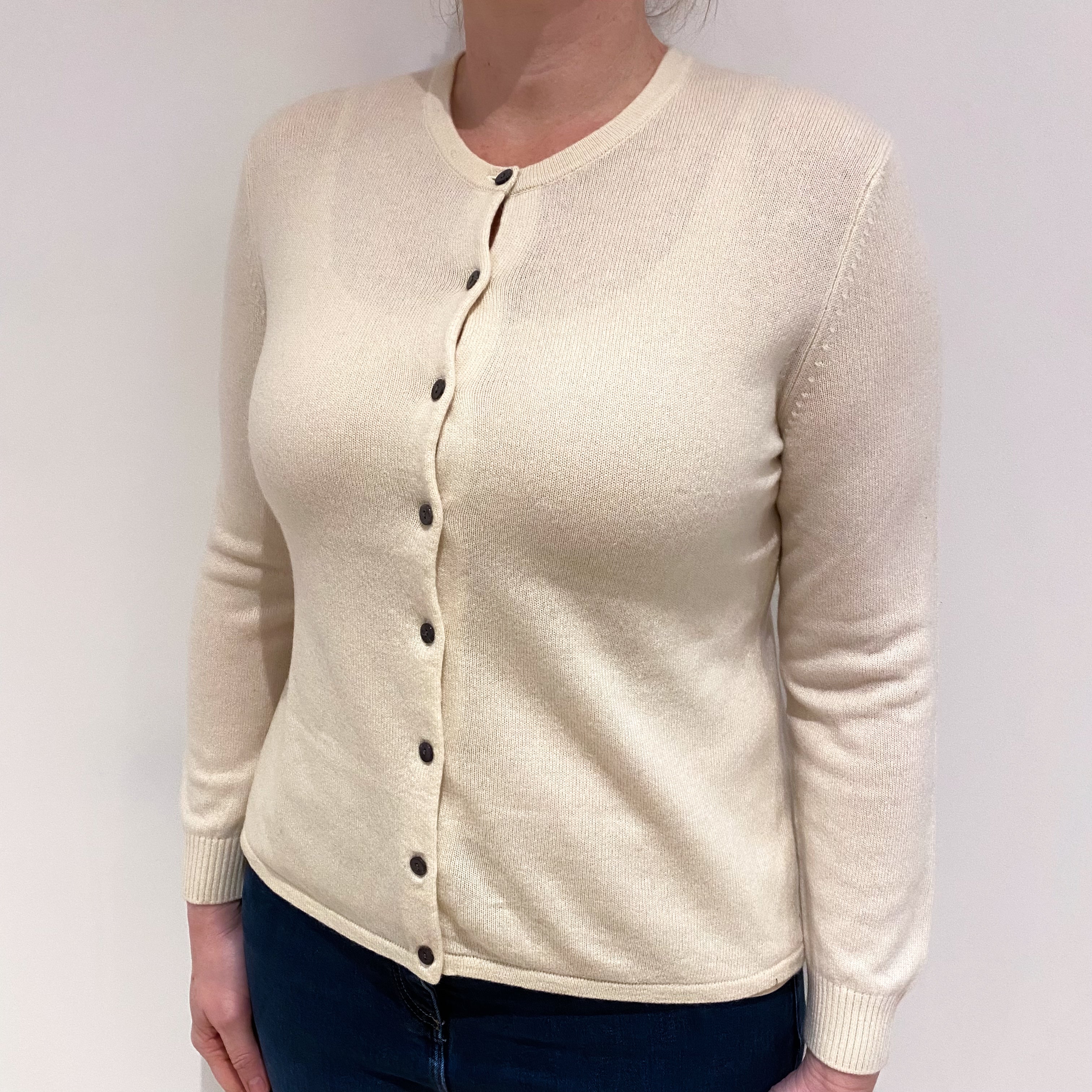 Ivory Cashmere Crew Neck Cardigan Large