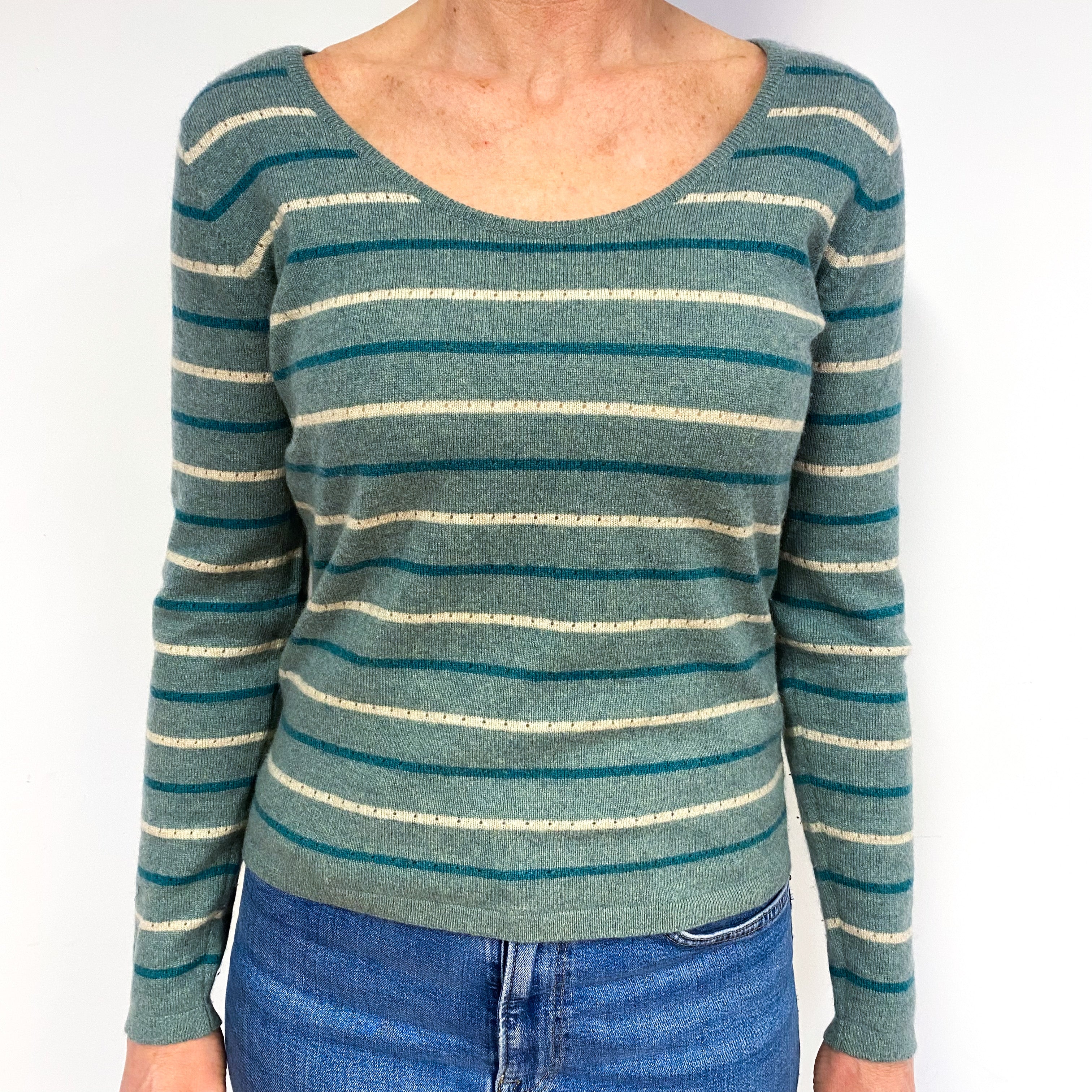 Muted Khaki Green Cashmere Crew Neck Jumper Medium