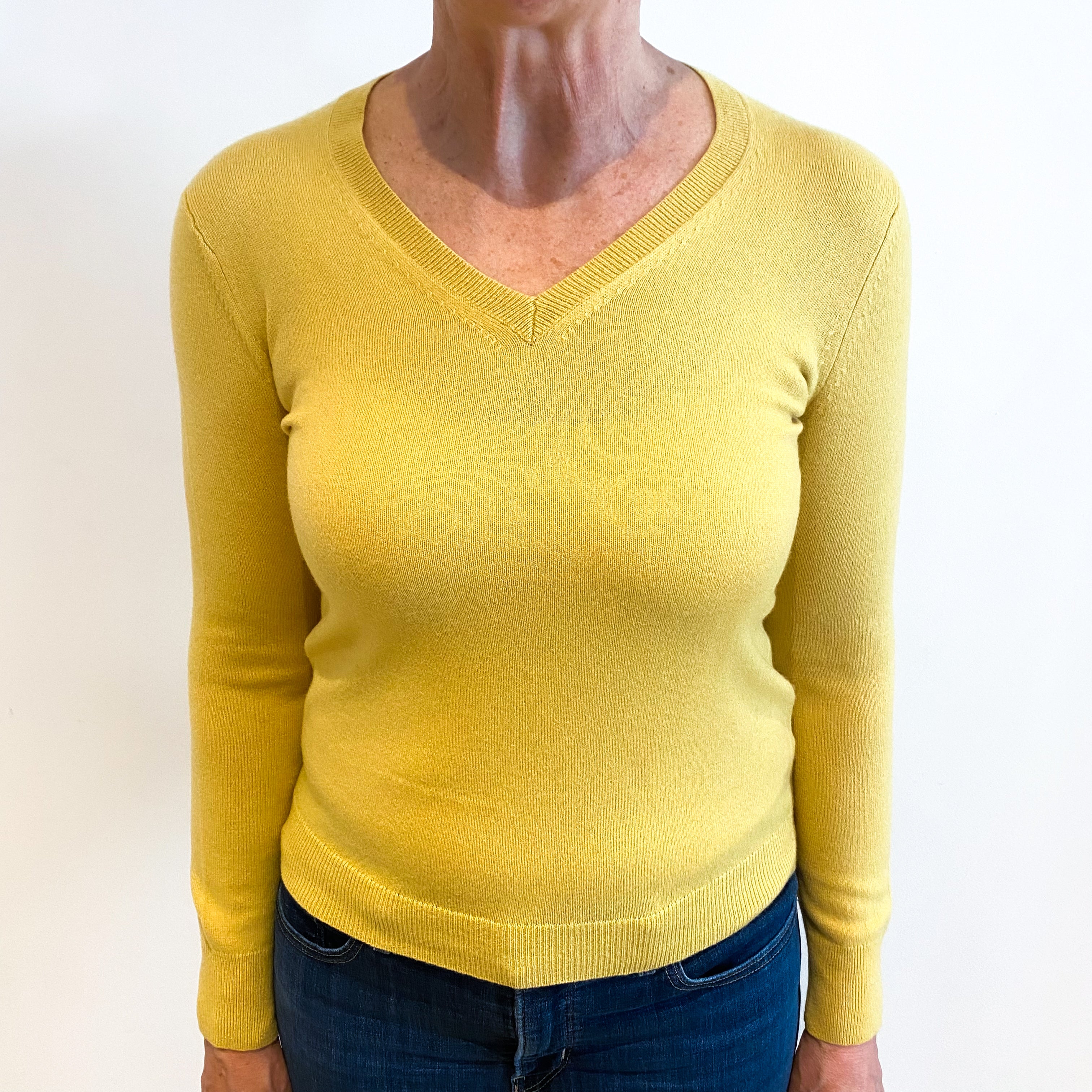 Mustard Yellow Cashmere V Neck Jumper Medium
