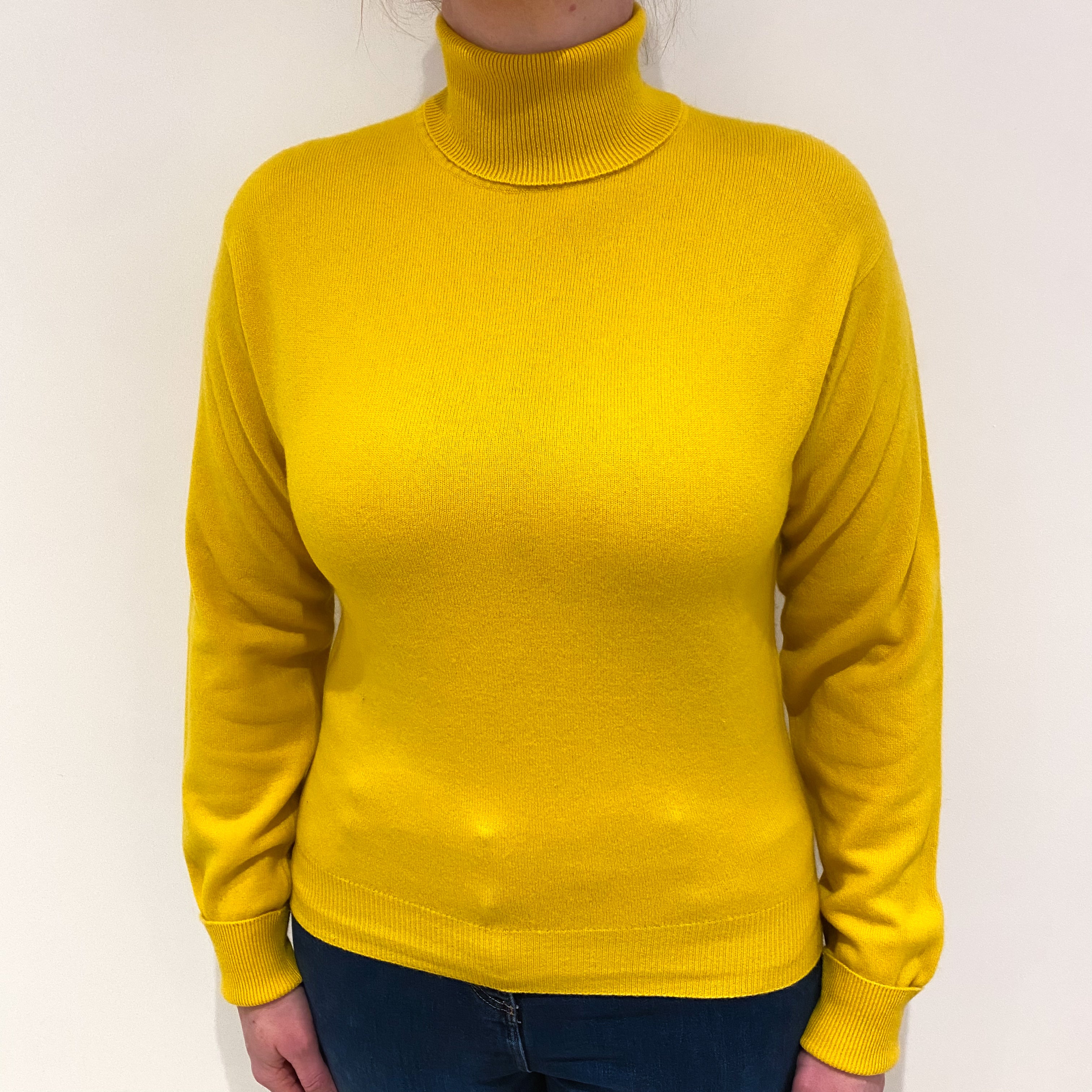 Sunflower Yellow Cashmere Polo Neck Jumper Large