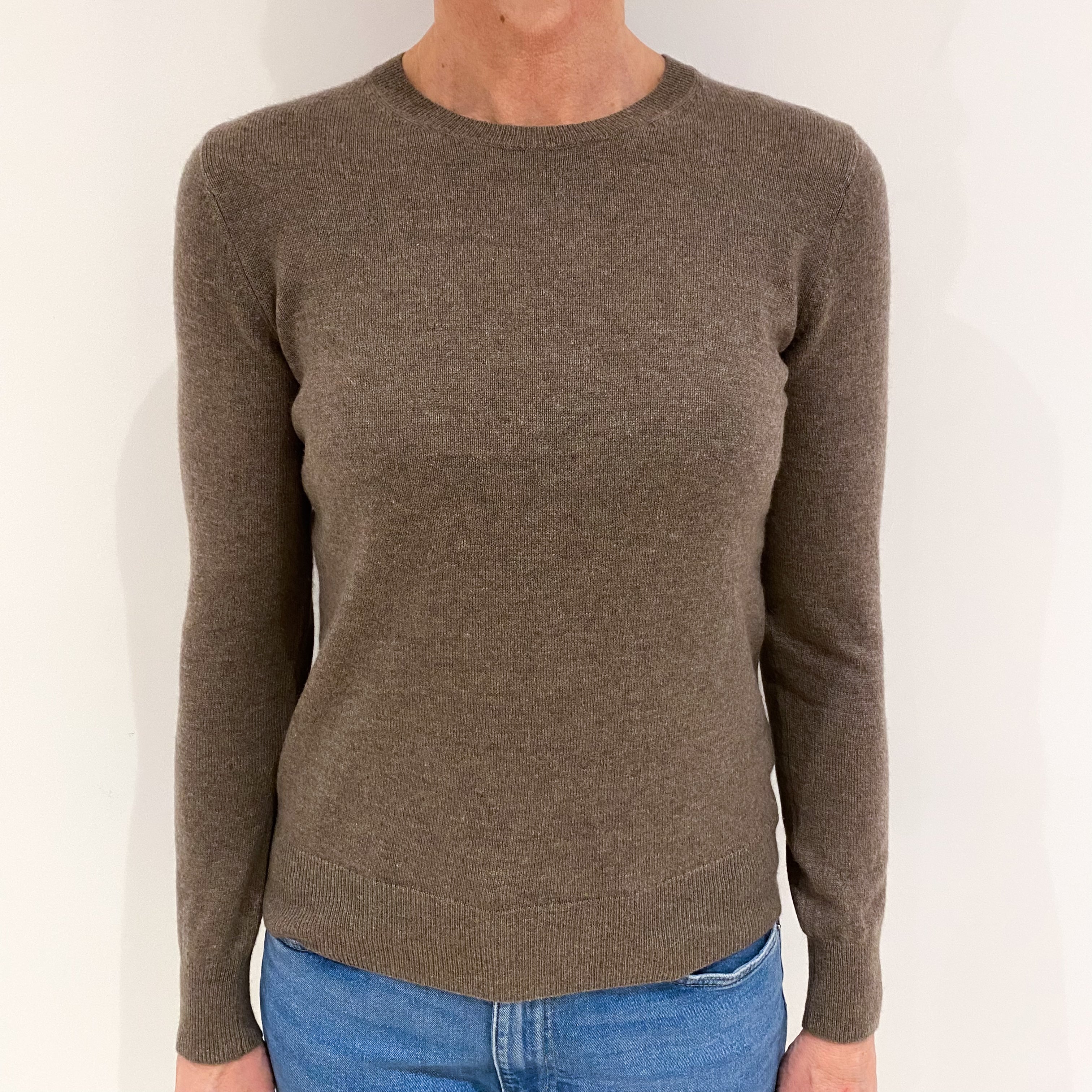 Mocha Brown Cashmere Crew Neck Jumper Small