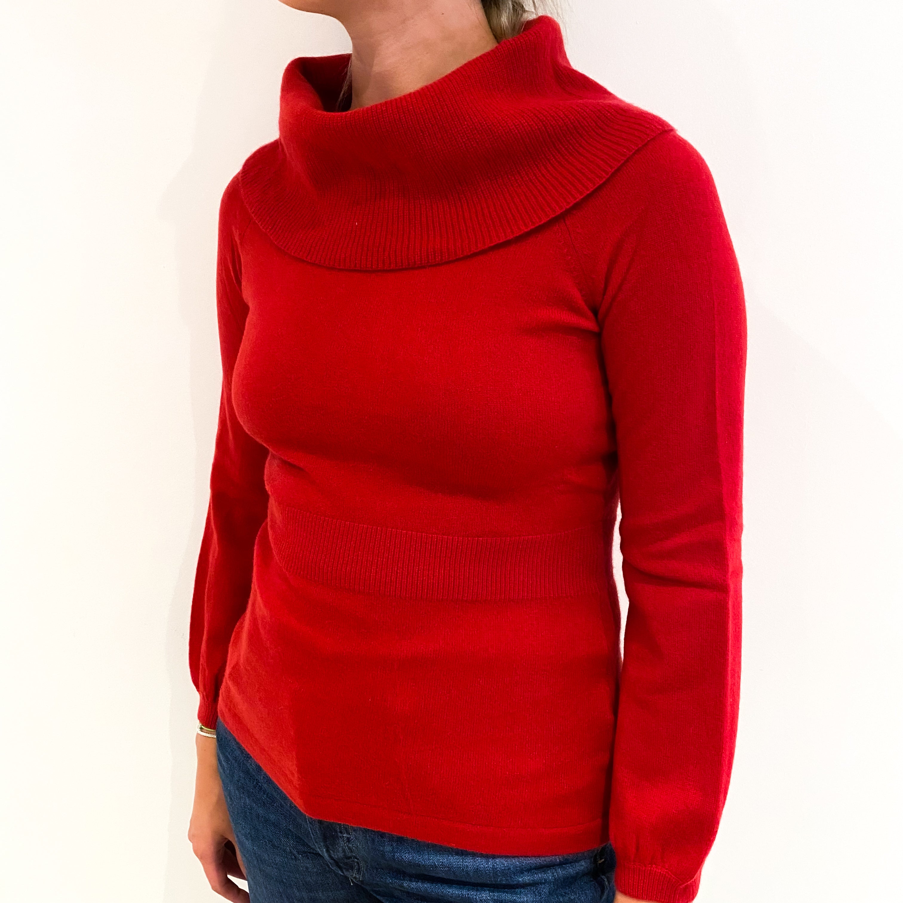 Scarlet Red Cashmere Cowl Neck Jumper Small