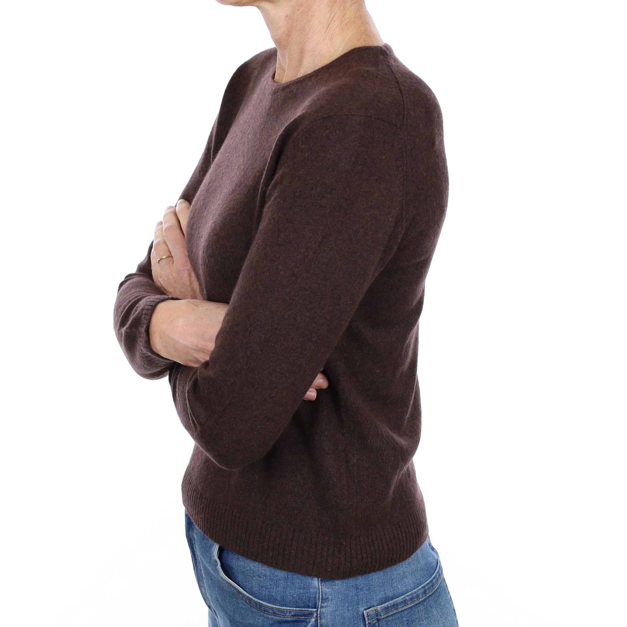 Dark Chocolate Brown Cashmere Crew Neck Jumper Small
