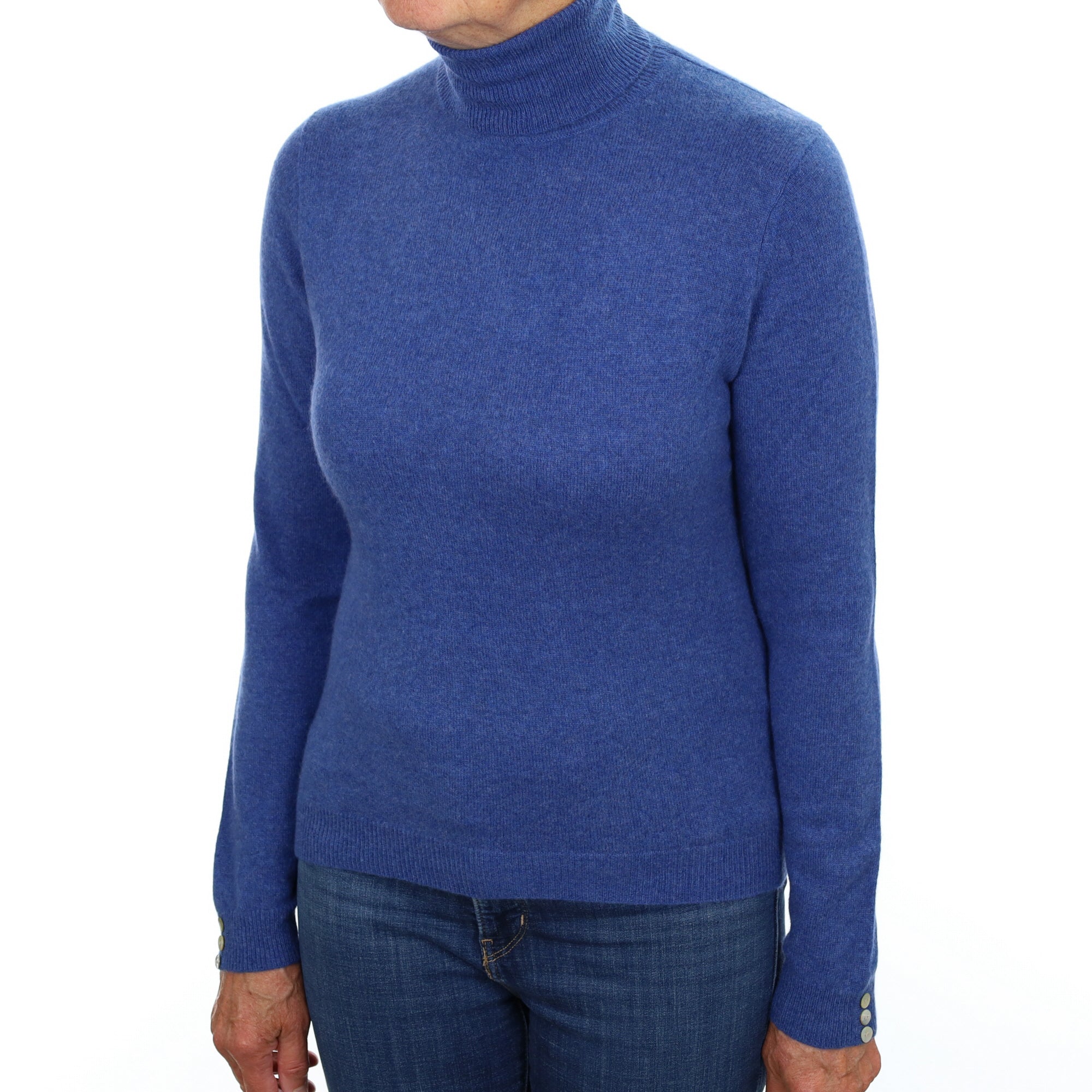 Dark Denim Blue Cashmere Polo Neck Jumper Medium