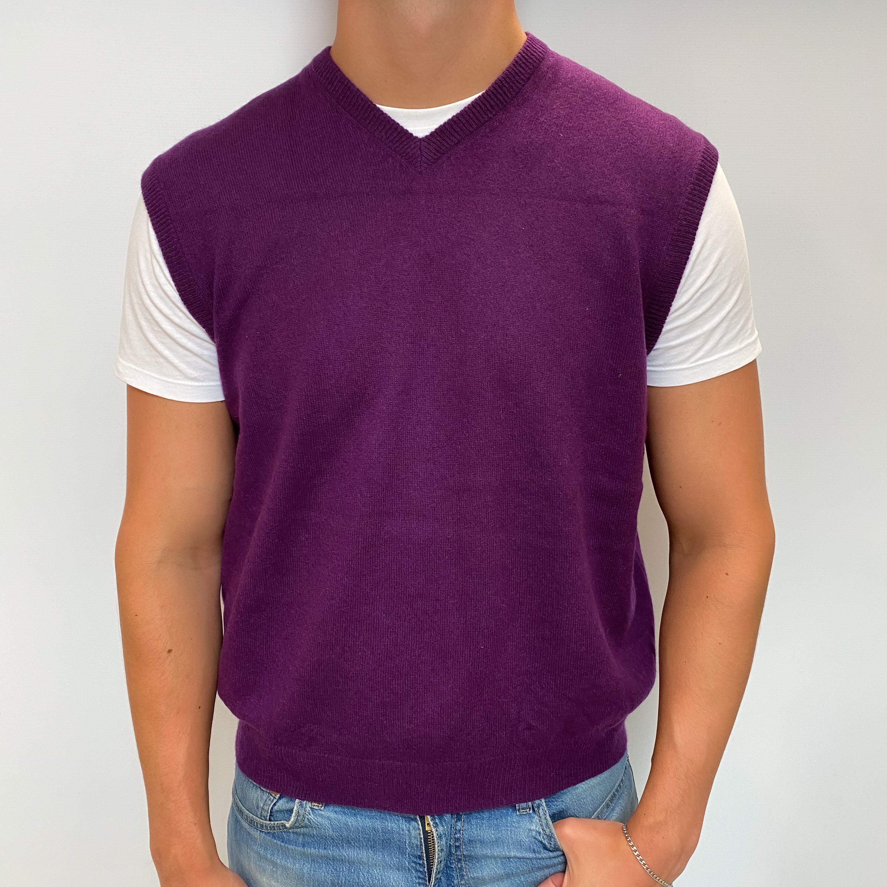 Men's Viola Purple Cashmere V Neck Tank Top XXL
