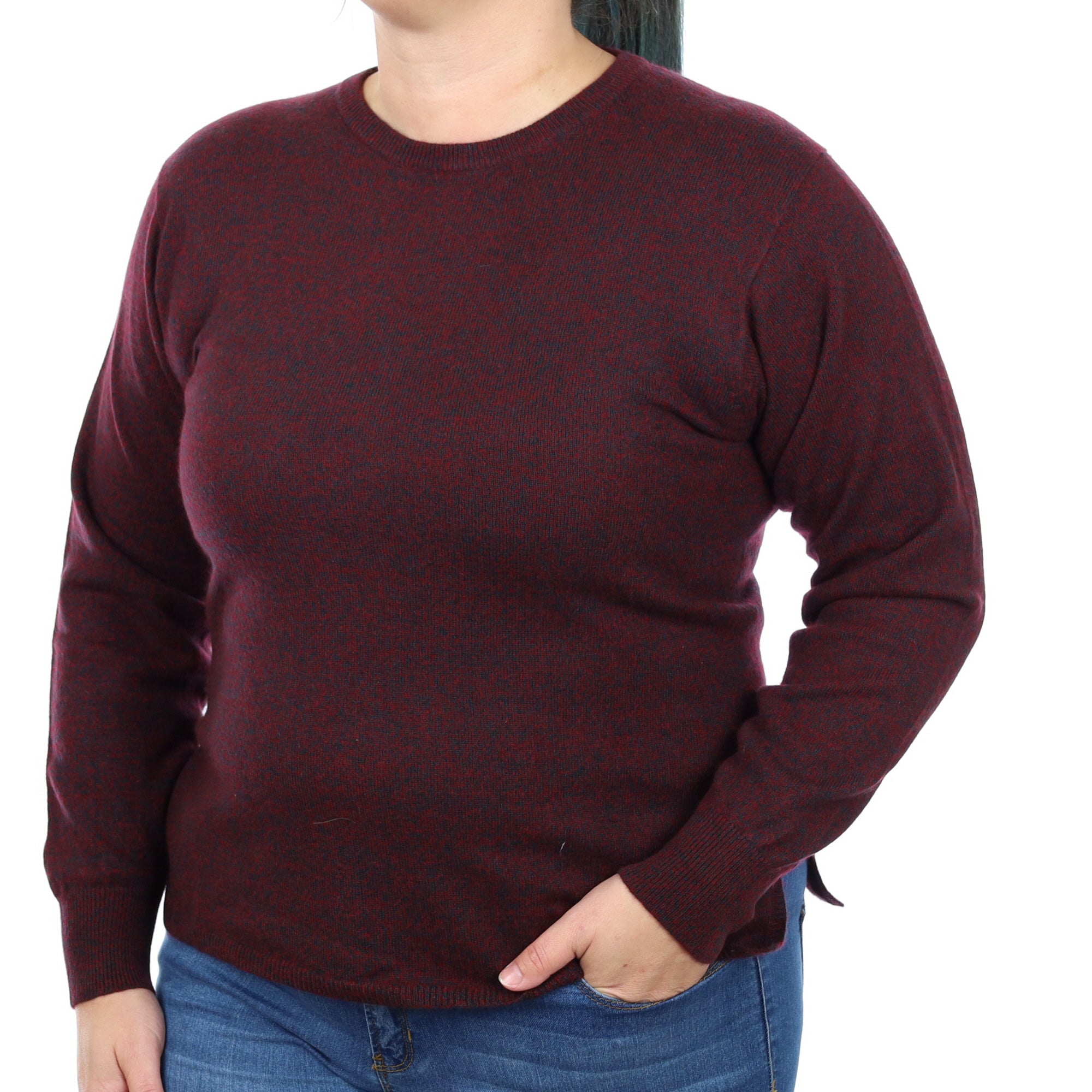 Burgundy Bottle Green Marl Cashmere Crew Neck Jumper Large
