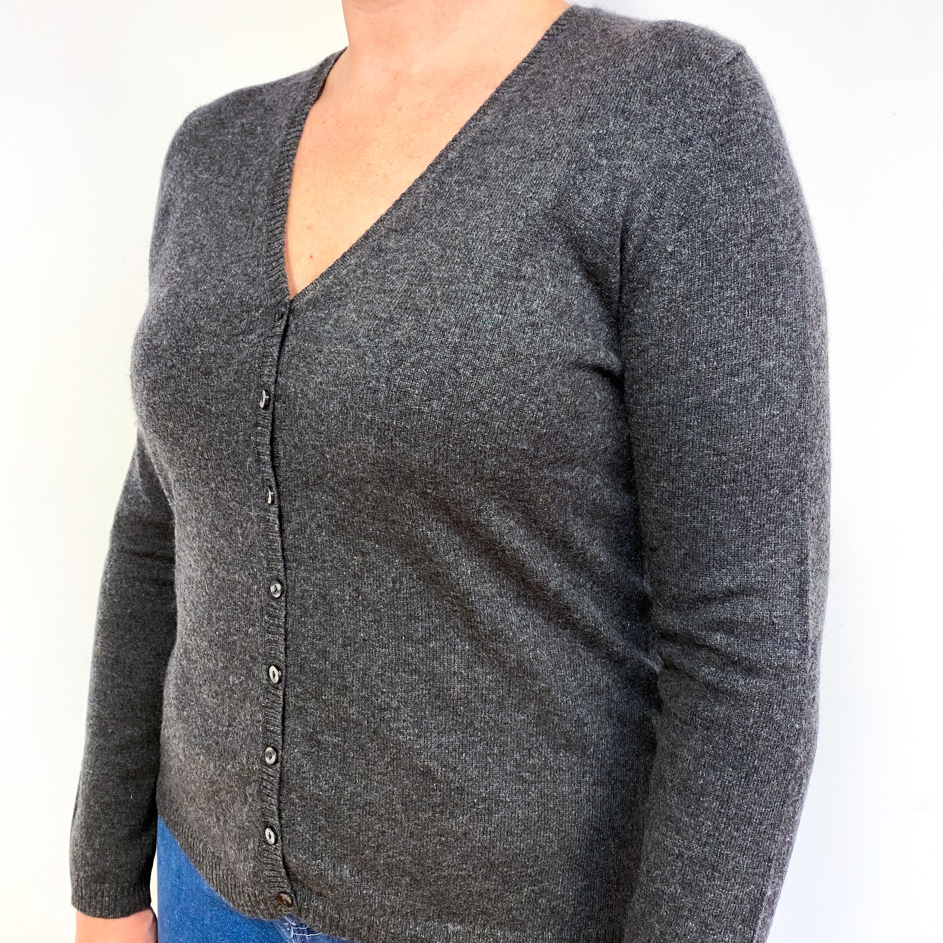 Slate Grey Cashmere V-Neck Cardigan Large