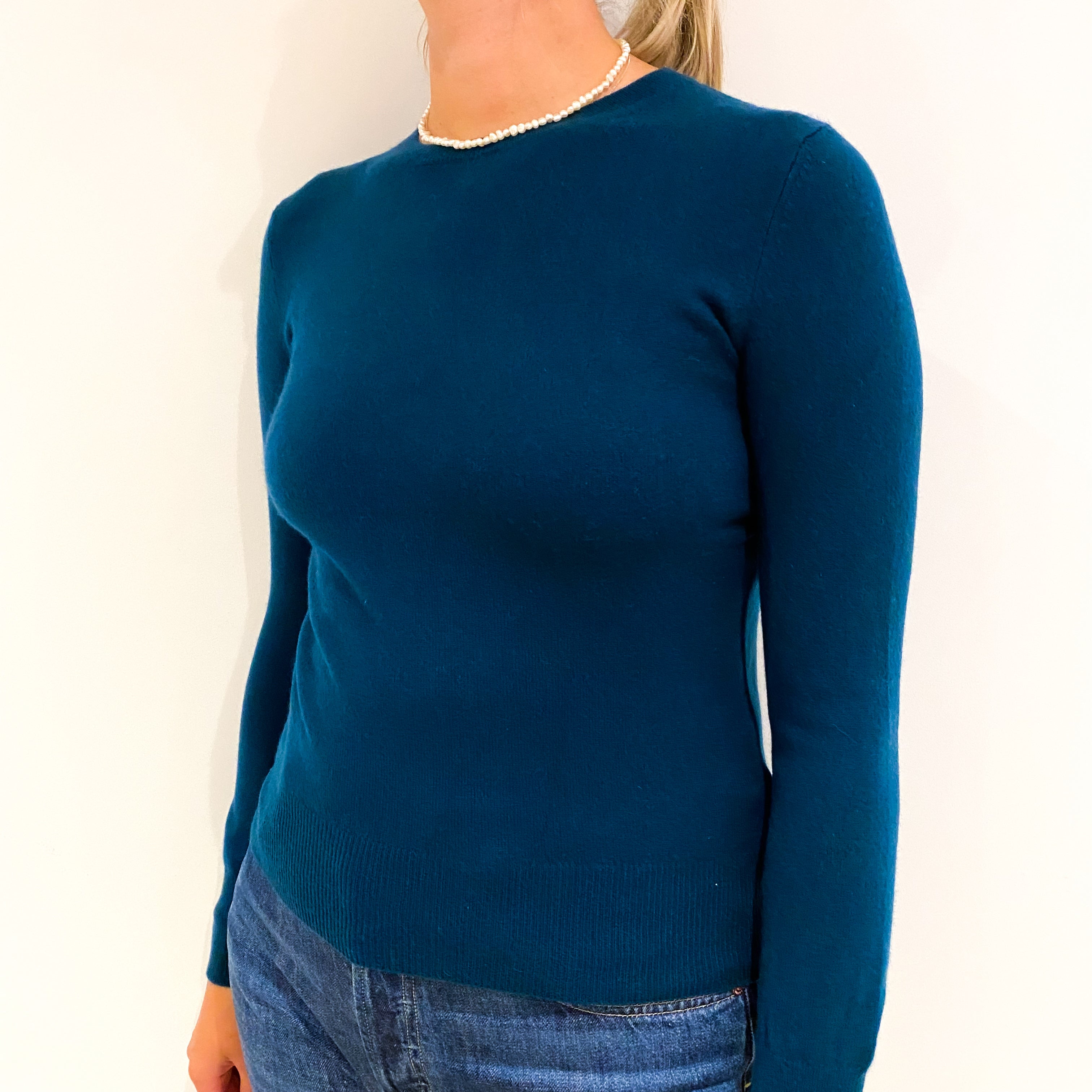 Petrol Blue Cashmere Crew Neck Jumper Small