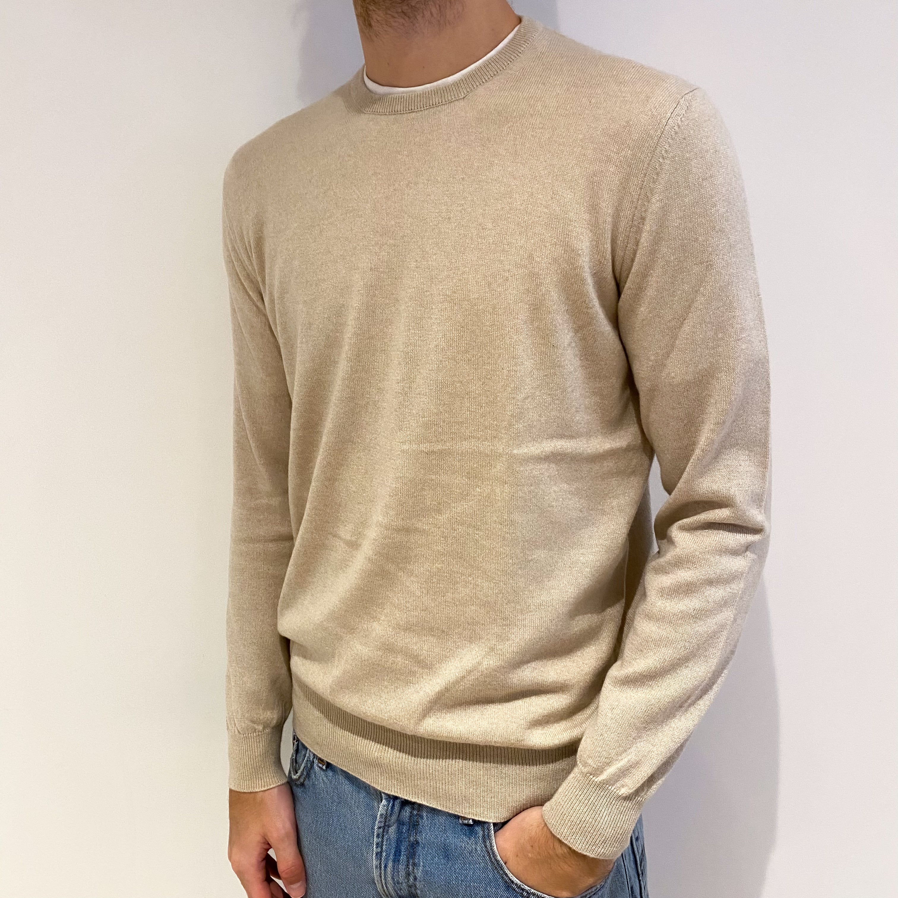 Men's Loro Piana Honey Beige Cashmere Crew Neck Jumper Medium