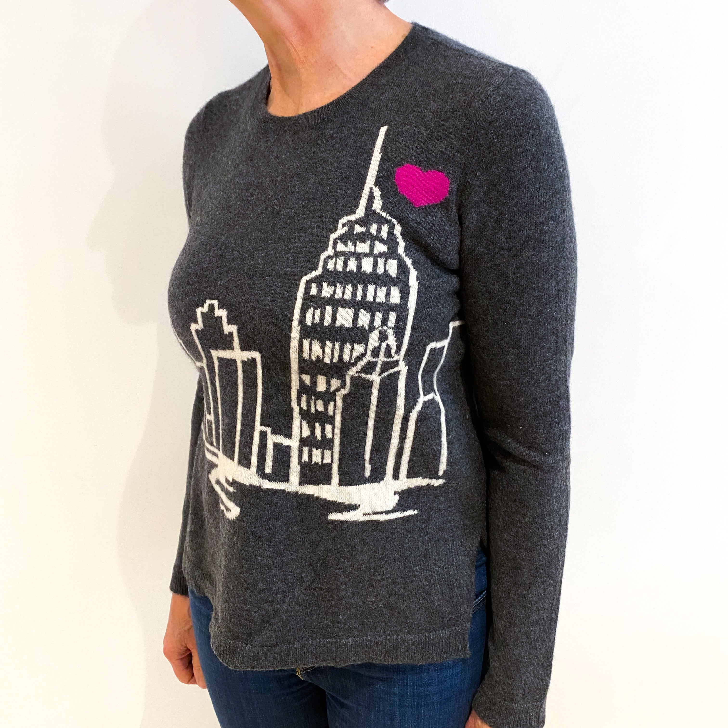 Slate Grey ‘NYC Skyline’ Cashmere Crew Neck Jumper Medium