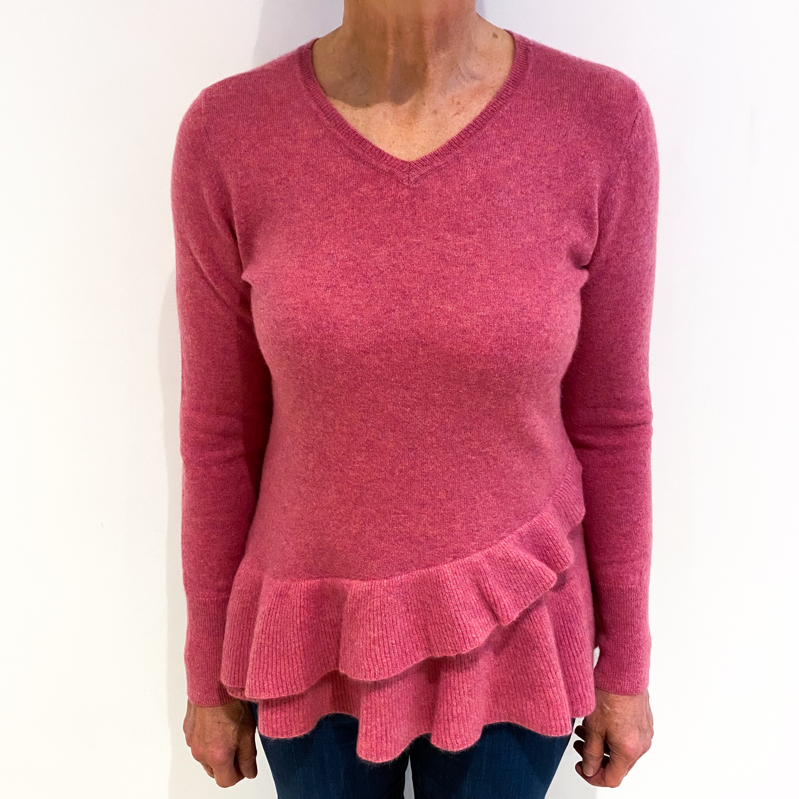 Crushed Raspberry Cashmere V Neck Jumper Medium