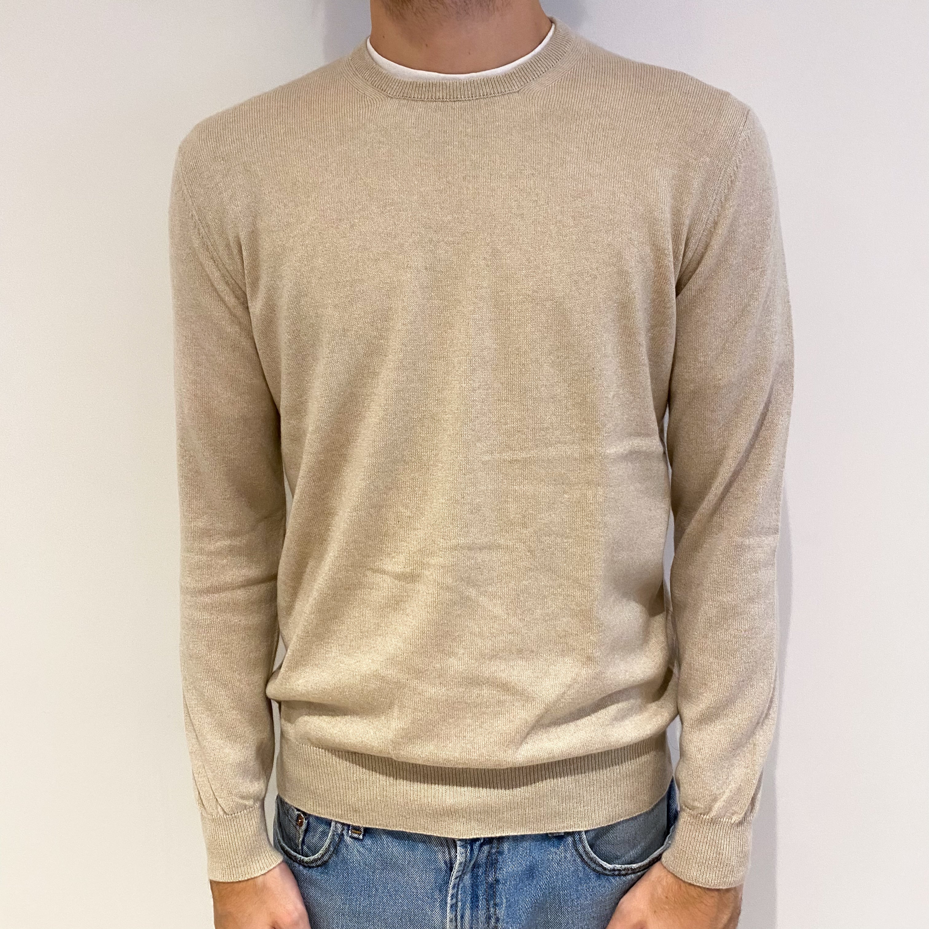 Men's Loro Piana Honey Beige Cashmere Crew Neck Jumper Medium