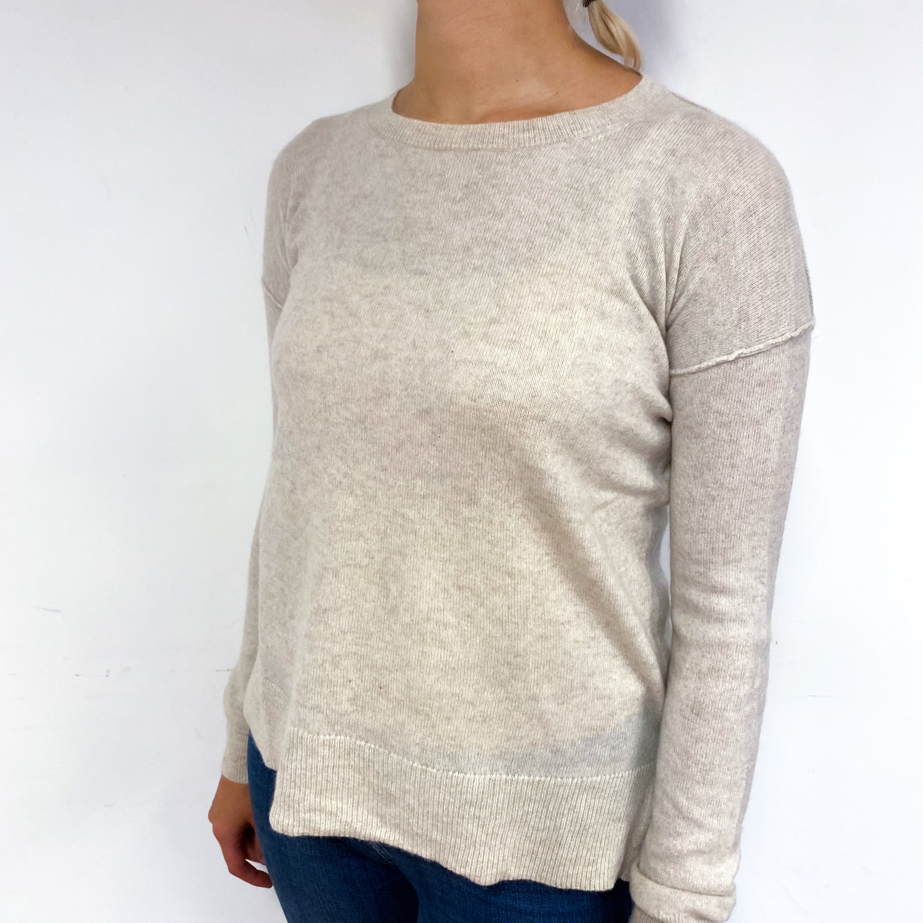 Oatmeal Beige Cashmere Crew Neck Jumper Small